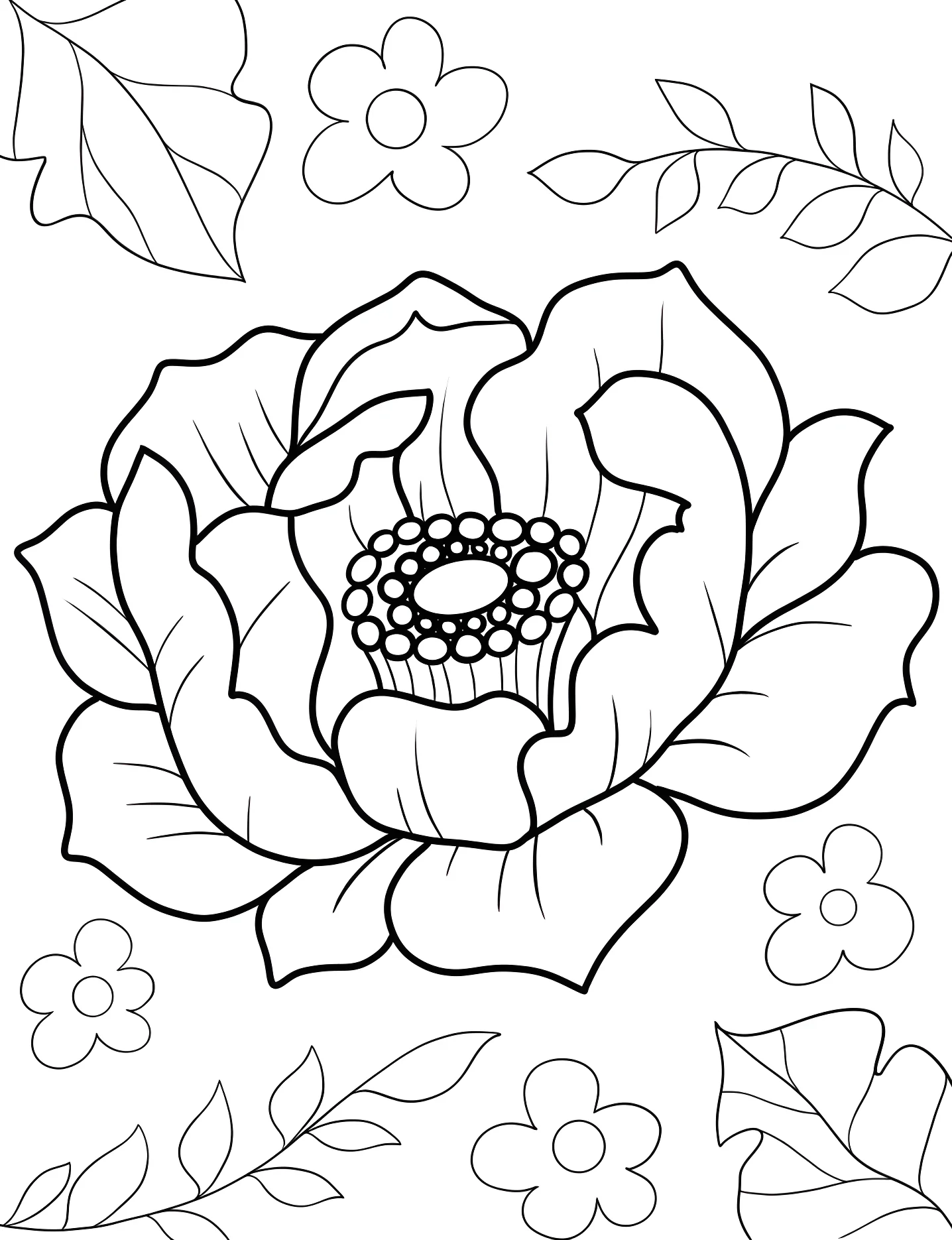 Красивый пион №7537. Раскраски для девочек по категориям. Цветы (Flower).