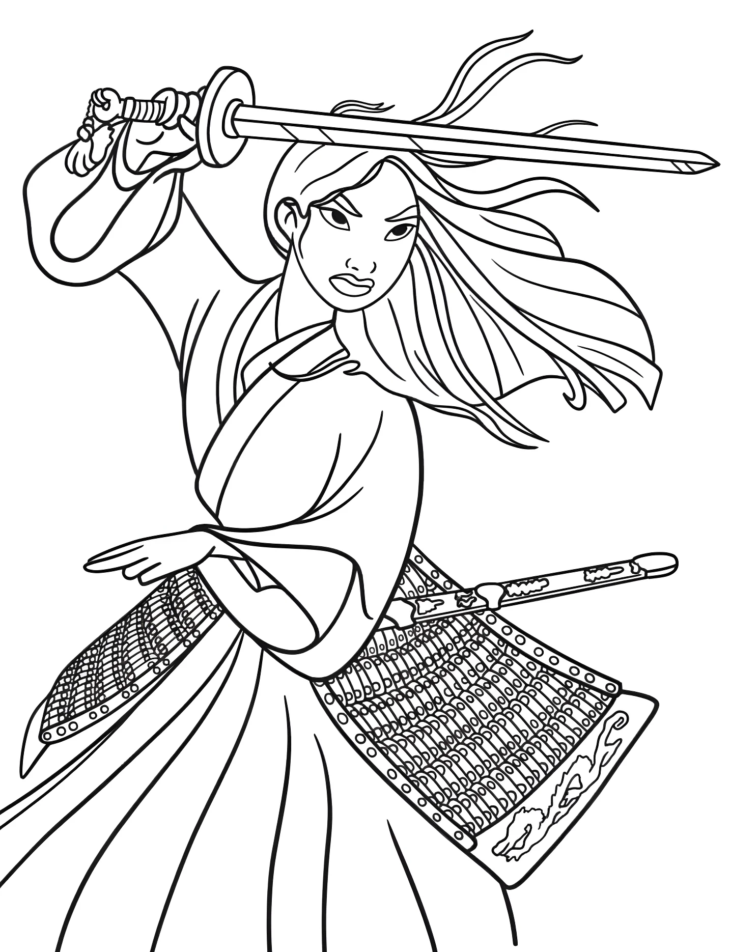 Мулан с мечом №8881. Раскраски для девочек по категориям. Мулан (Mulan).
