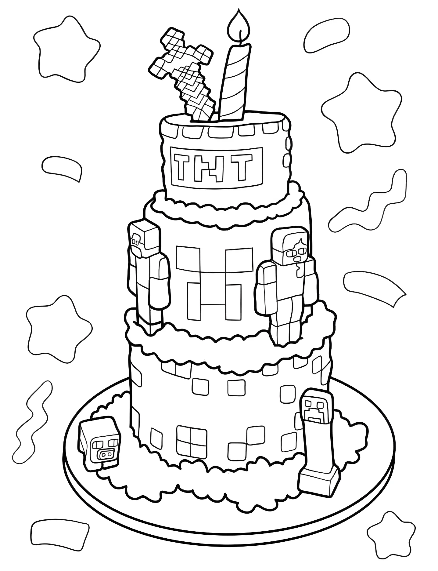 Торт в стиле Minecraft №6028. Раскраски для девочек по категориям. Торт (Cake).