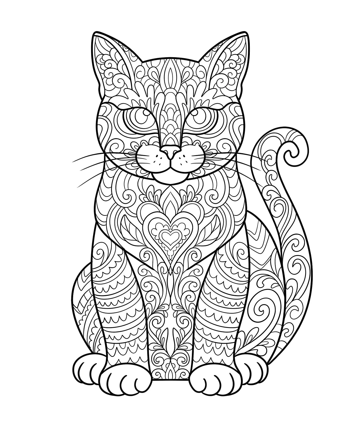 Милый котик сидит №6157. Раскраски для девочек по категориям. Кошки (Cat).