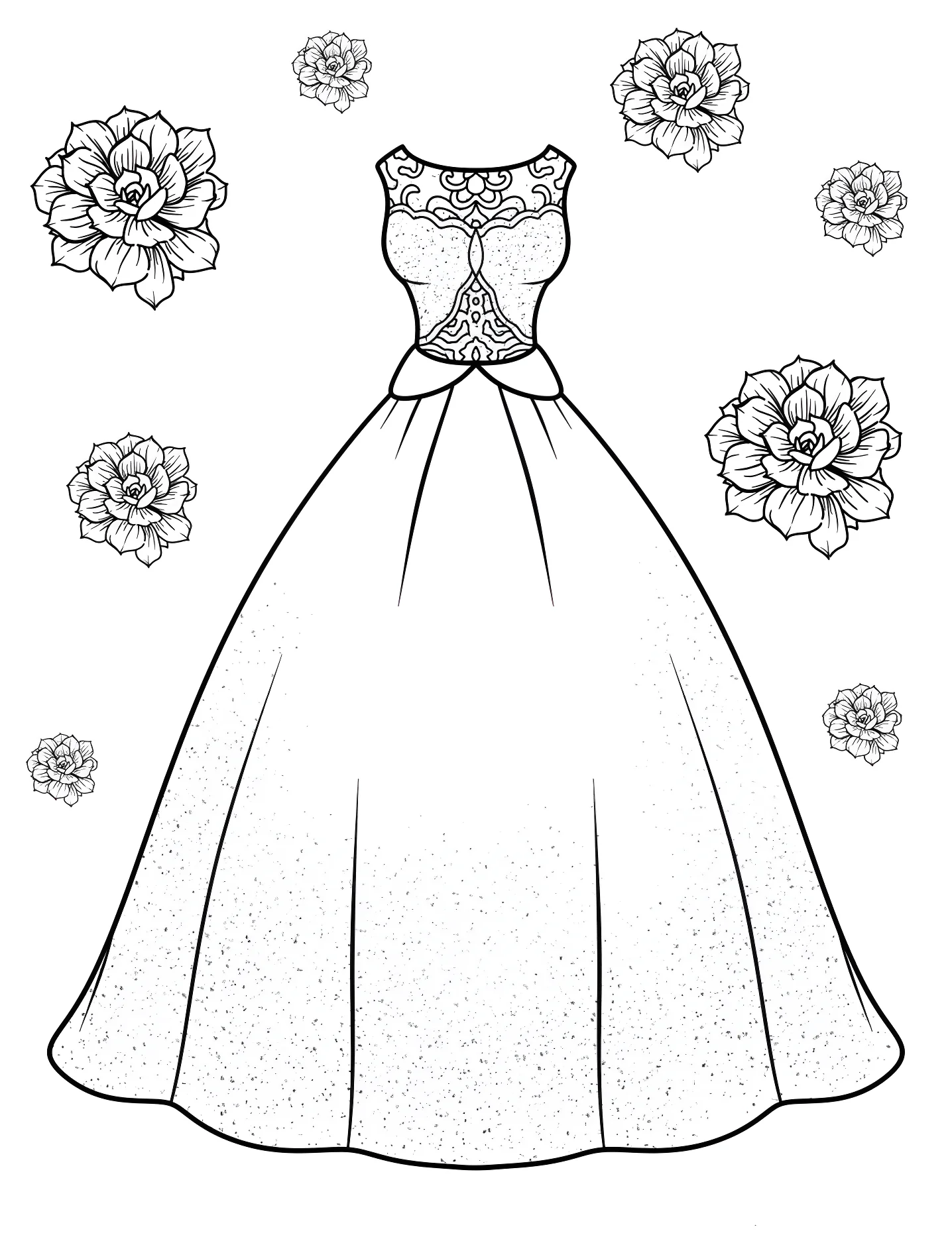 Красивое платье №7165. Раскраски для девочек по категориям. Платье (Dress).