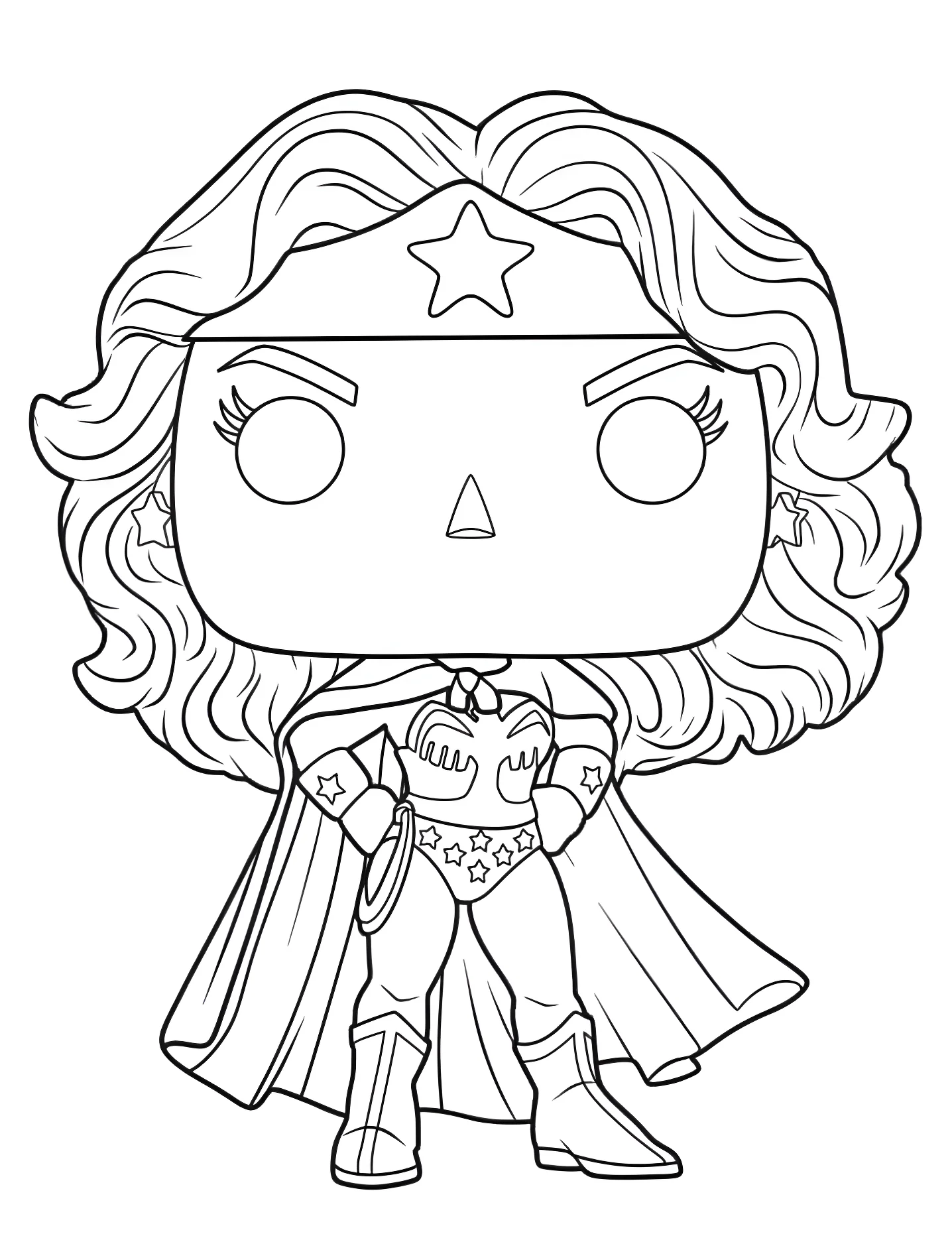 Милая Чудо-Женщина в стиле Funko Pop №10839. Раскраски для девочек по категориям. Чудо-женщина (Wonder Woman).