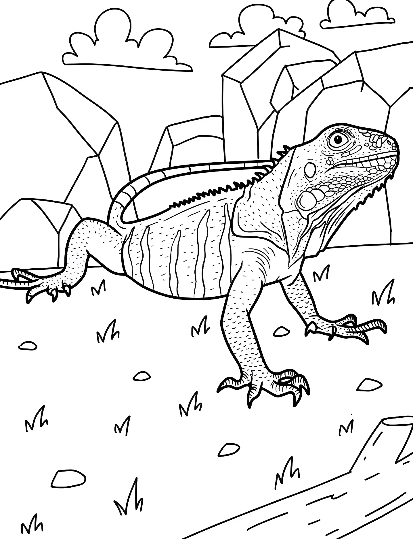 Игуана на траве №8633. Раскраски для девочек по категориям. Ящерица (Lizard).