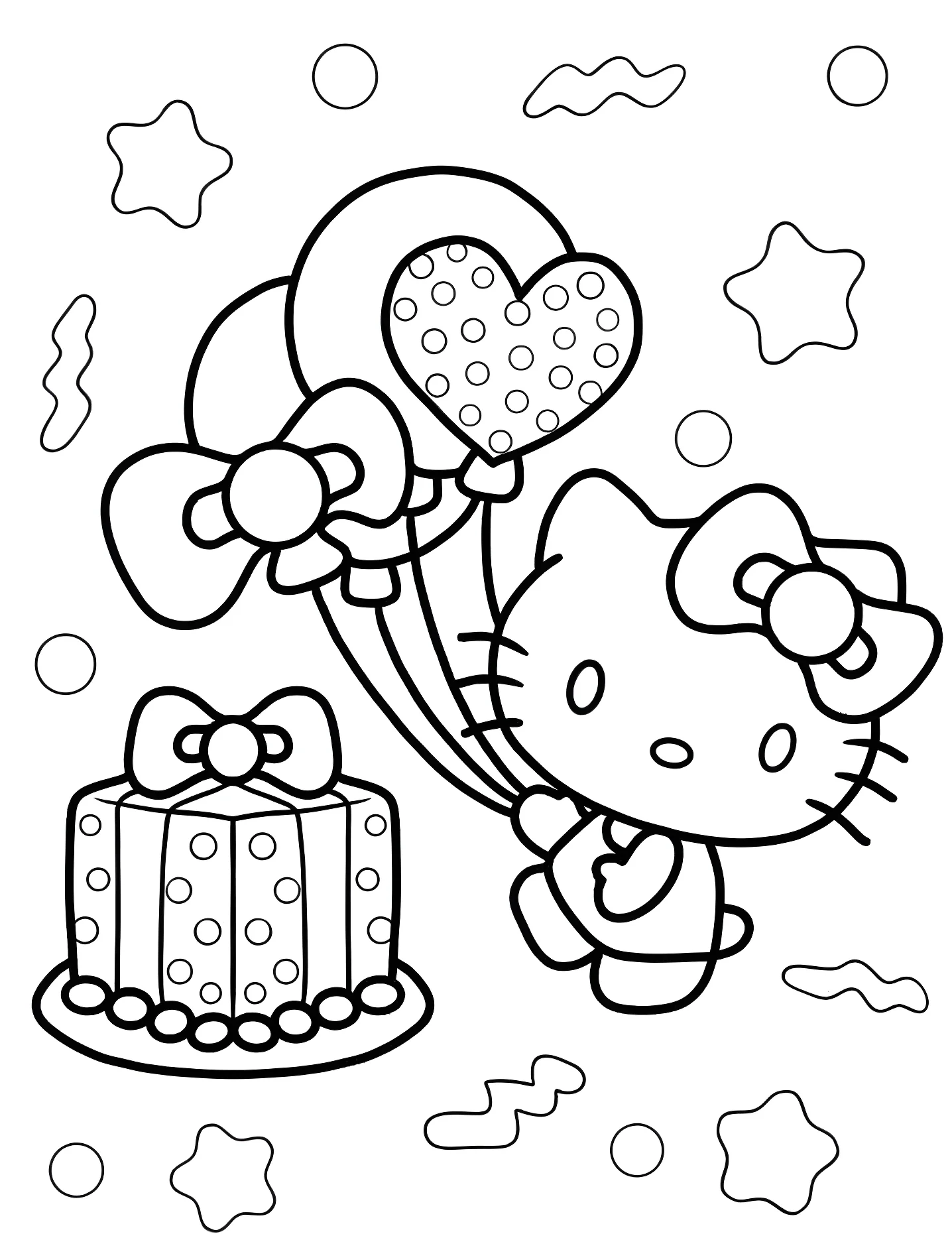 Веселый день рождения с Hello Kitty №8197. Раскраски для девочек по категориям. Хелло Китти (Hello Kitty).