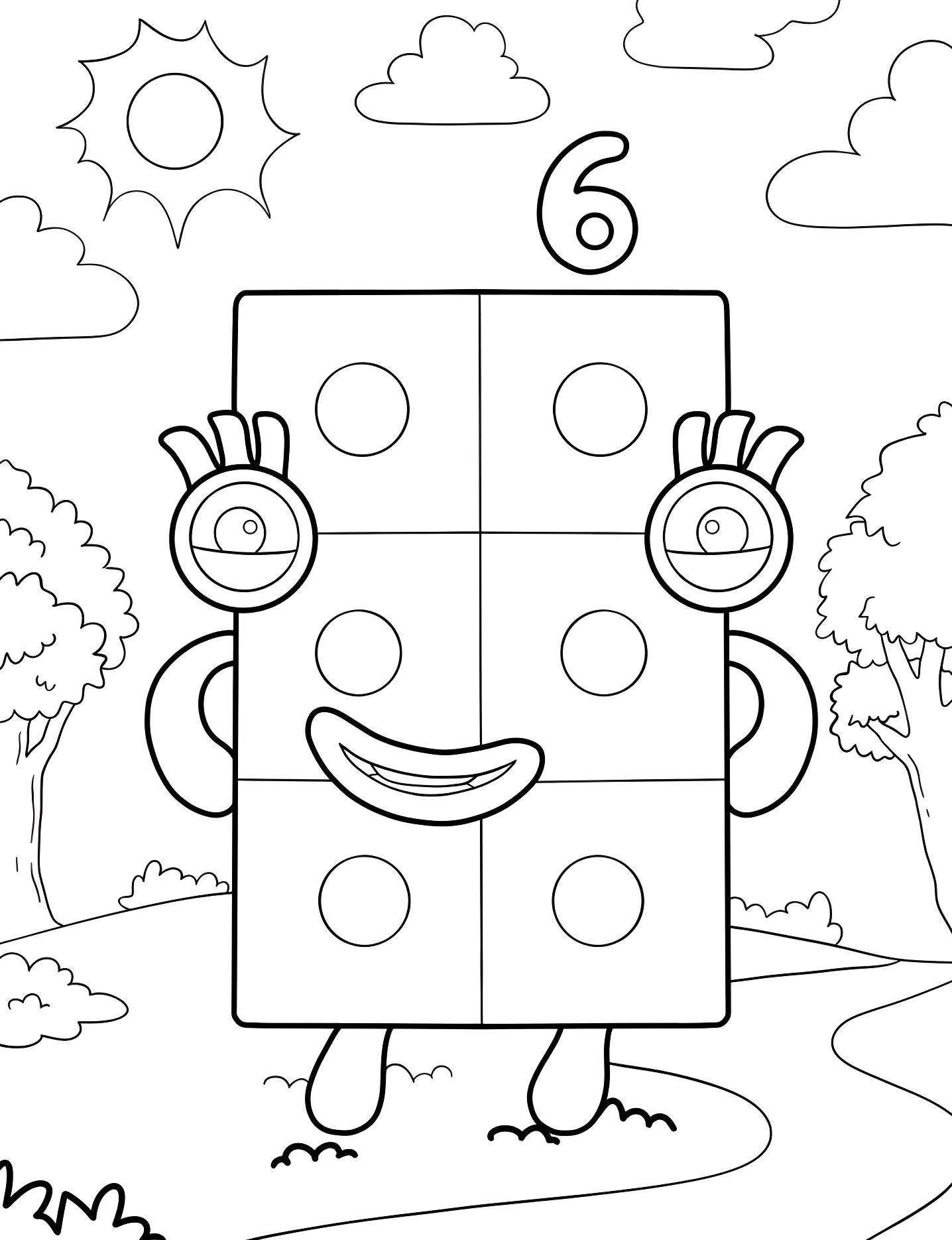 Веселый Numberblock 6 для малышей №9101. Раскраски для девочек по категориям. Нумерблоки (Numberblocks).