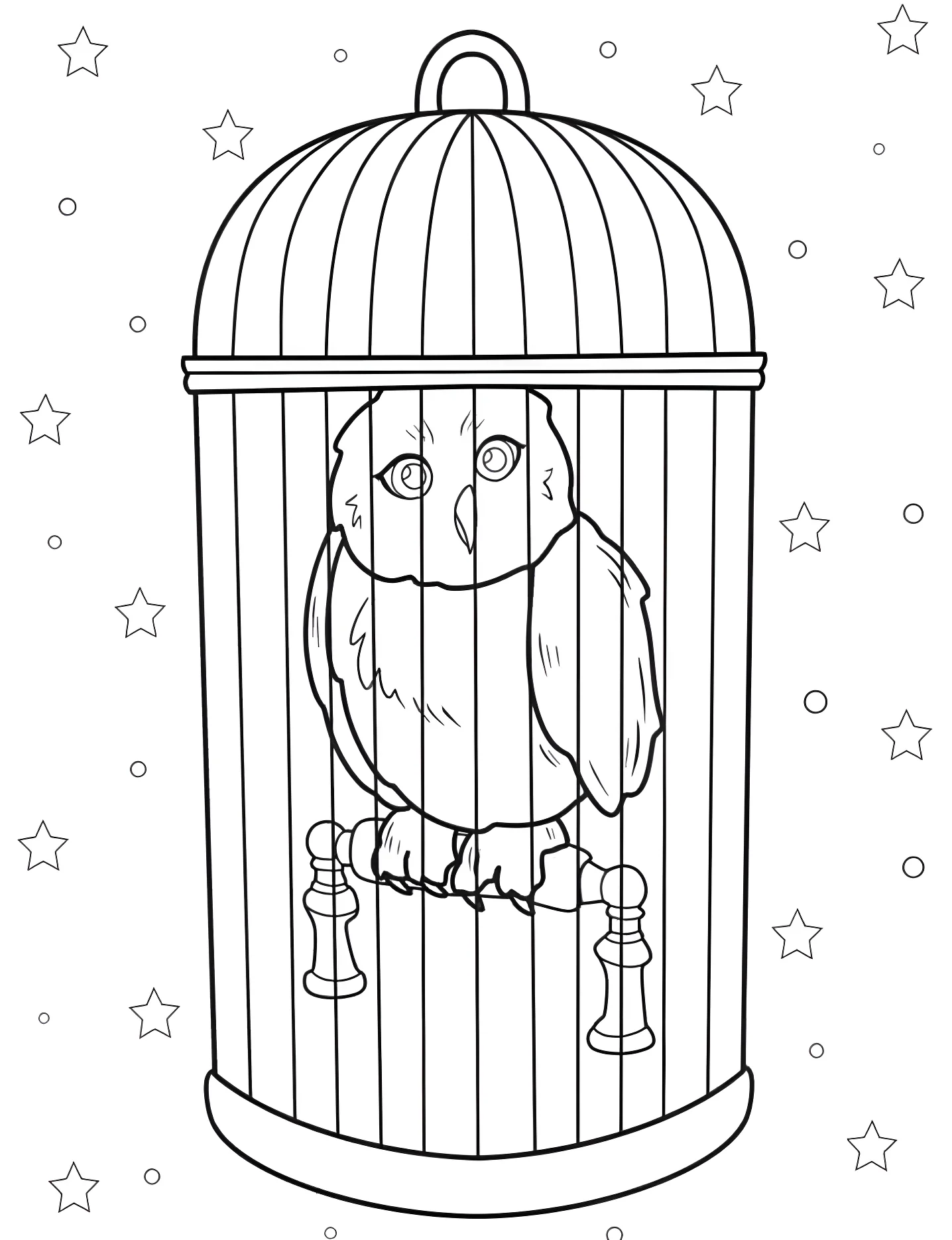 Милая сова в клетке №9193. Раскраски для девочек по категориям. Сова (Owl).