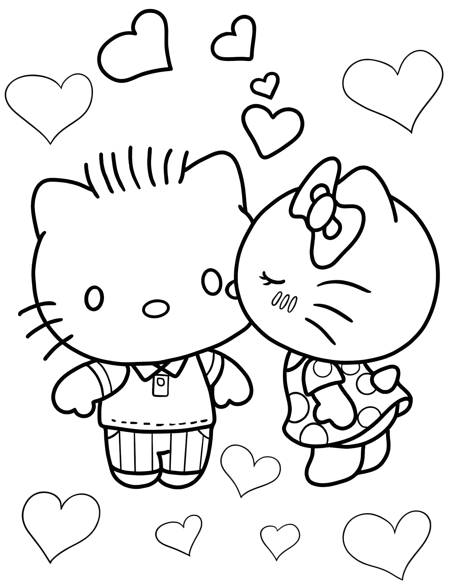 Милый Hello Kitty обнимает Дружка №8217. Раскраски для девочек по категориям. Хелло Китти (Hello Kitty).
