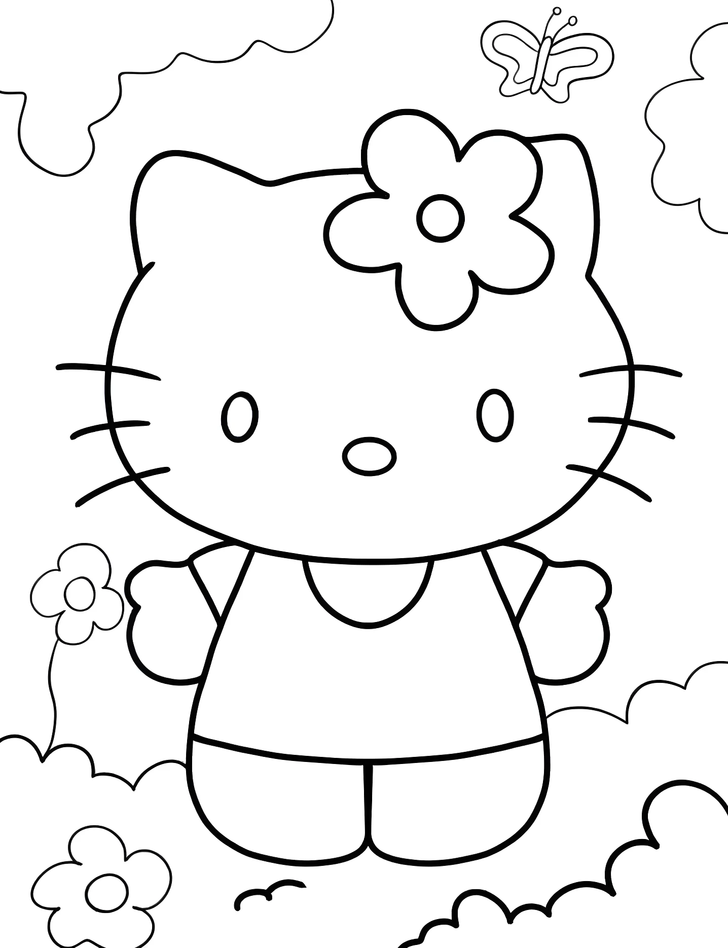 Милая Hello Kitty с цветком на голове №8226. Раскраски для девочек по категориям. Хелло Китти (Hello Kitty).