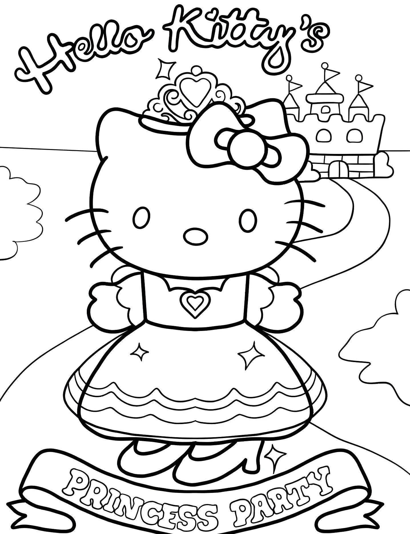 Hello Kitty на принцессиной вечеринке №8229. Раскраски для девочек по категориям. Хелло Китти (Hello Kitty).