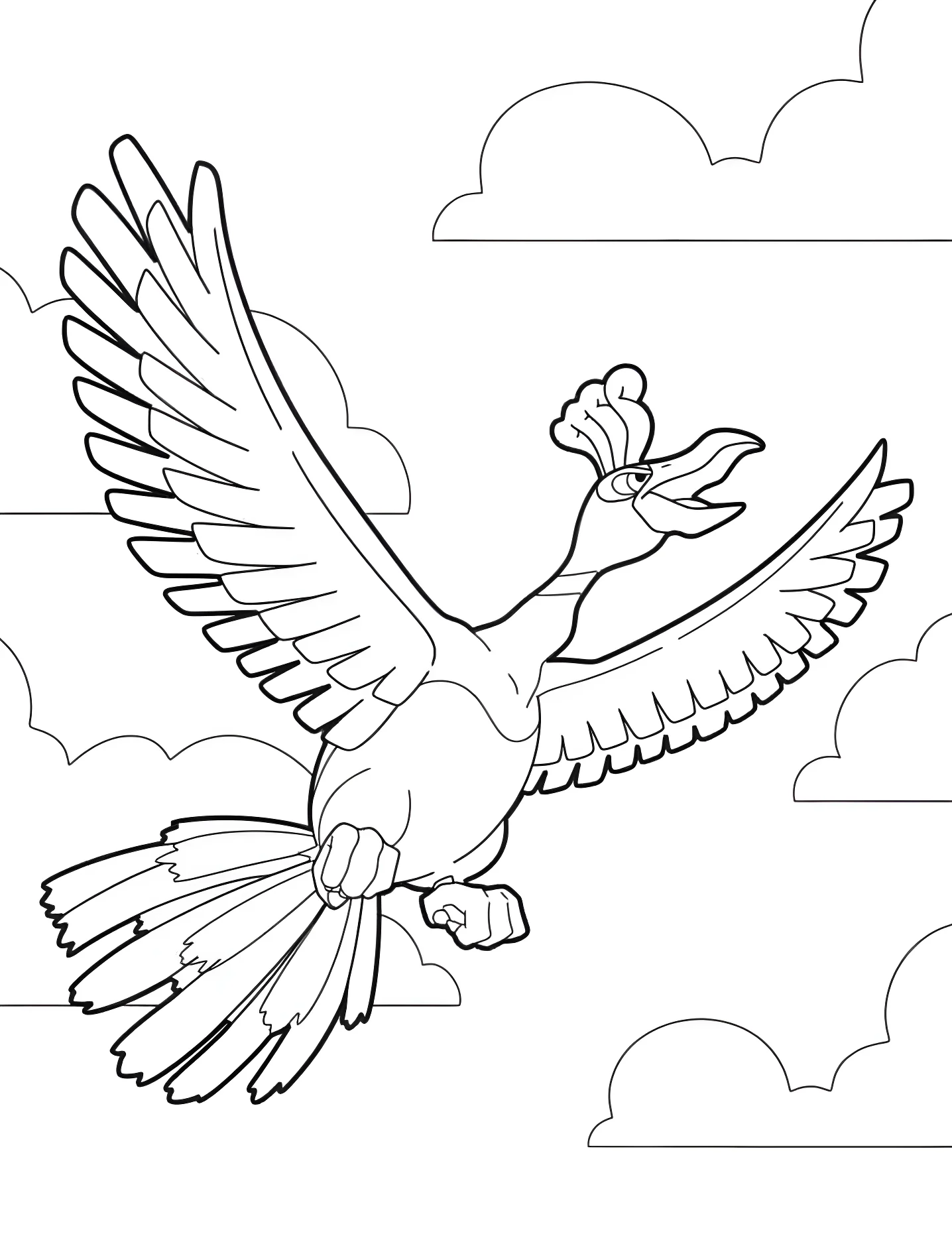Величественный Ho-Oh из мира Покемонов №9496. Раскраски для девочек по категориям. Покемон (Pokemon).