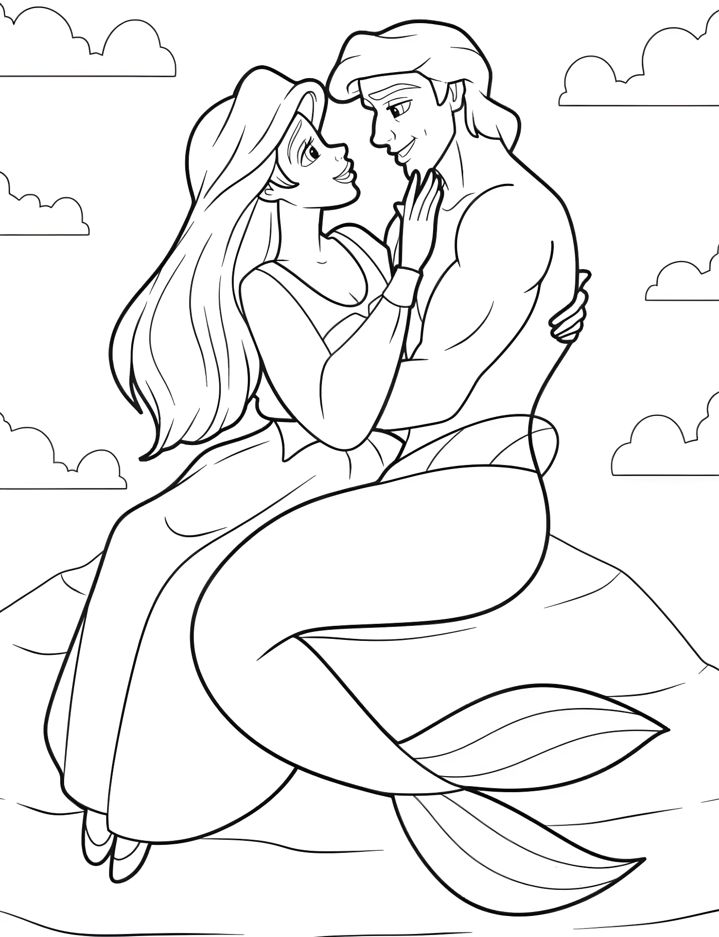 Ариэль и Эрик №8738. Раскраски для девочек по категориям. Русалка (Mermaid).