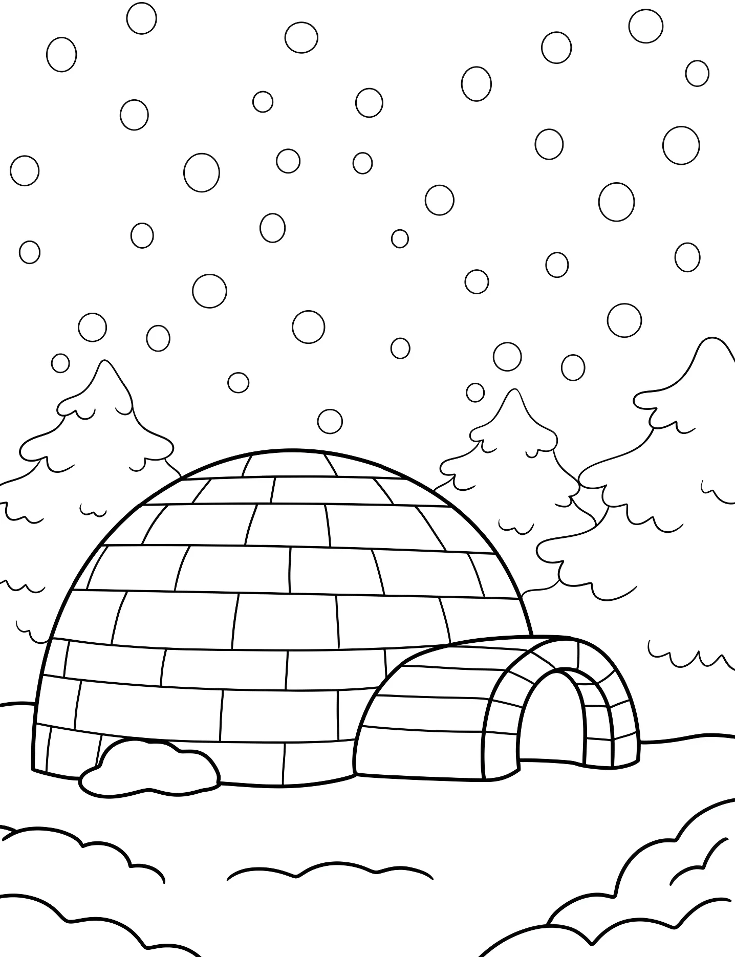Иглу в зимнем лесу №10801. Раскраски для девочек по категориям. Зима (Winter).