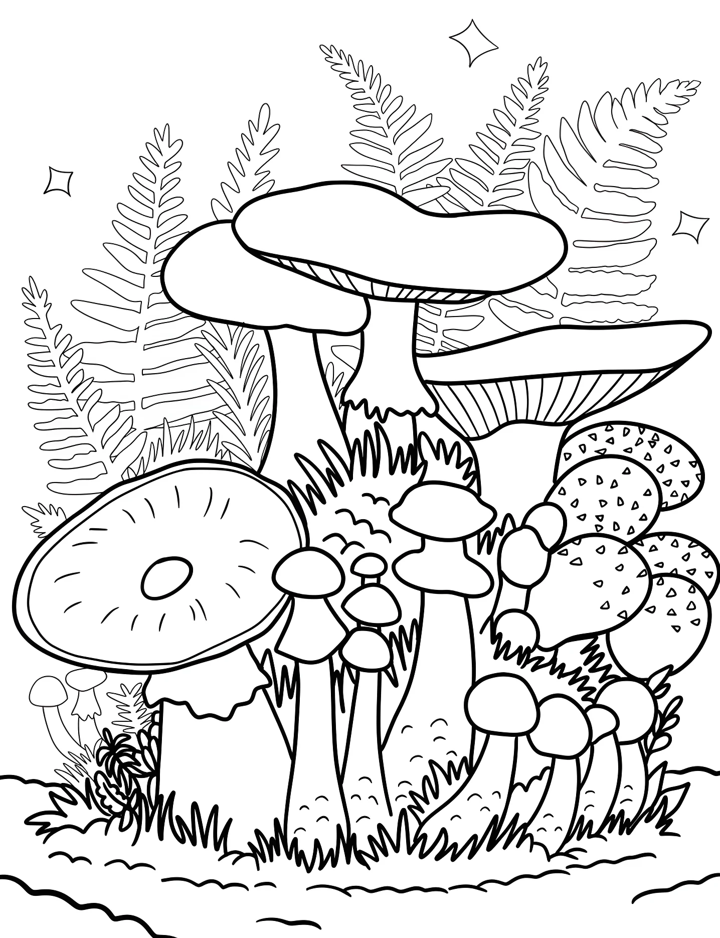 Забавные грибы №8919. Раскраски для девочек по категориям. Гриб (Mushroom).