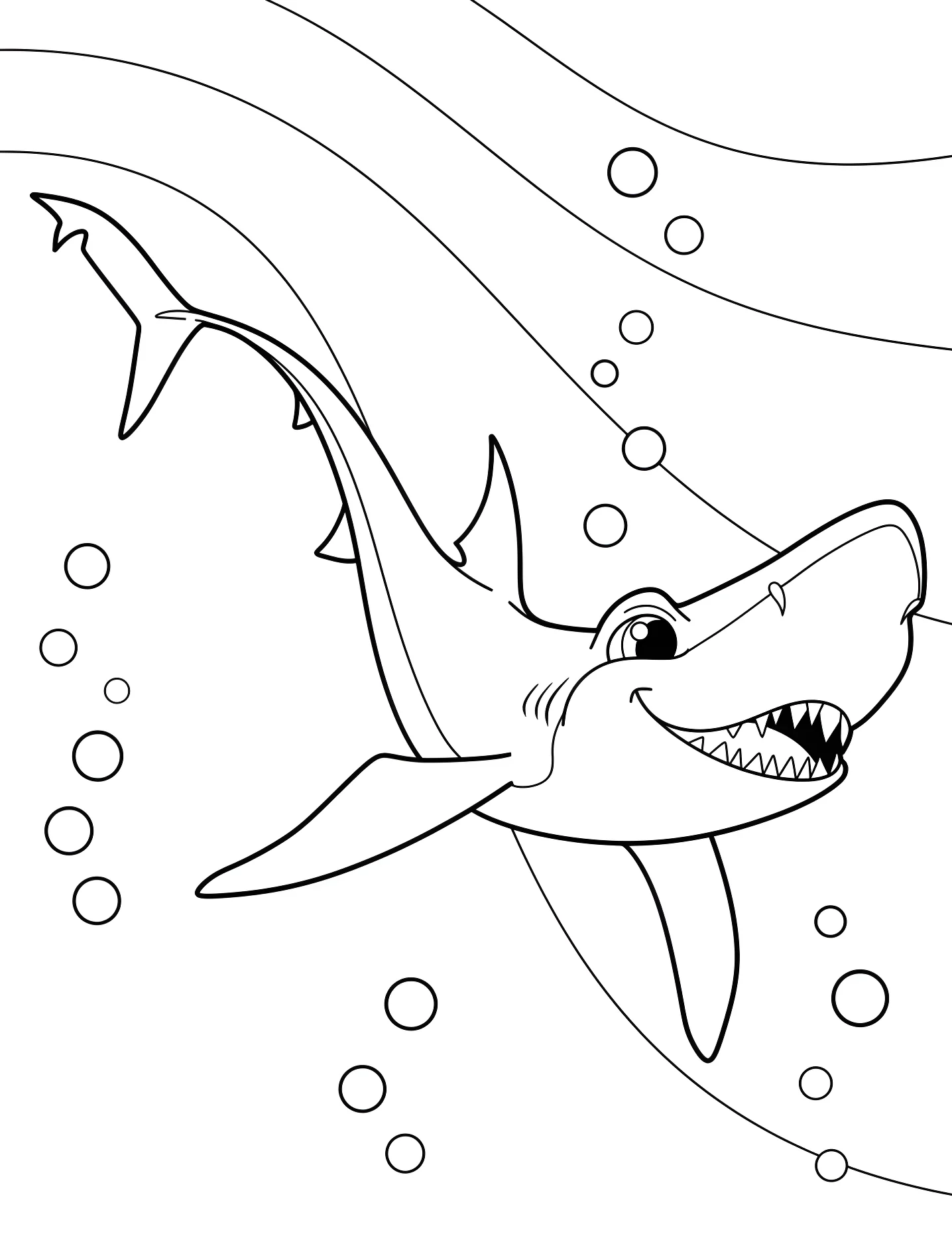 Милый синий акуленок №9872. Раскраски для девочек по категориям. Акула (Shark).