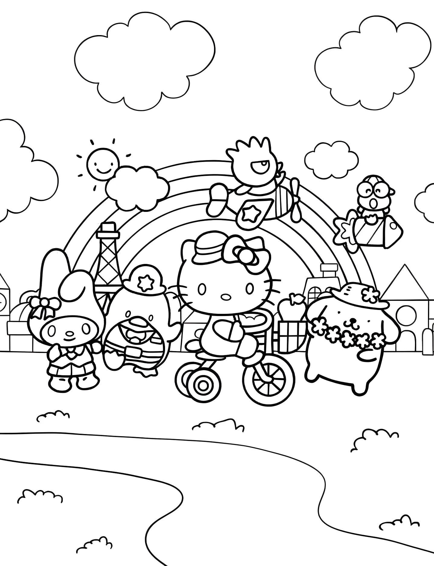 Веселые персонажи Hello Kitty №8231. Раскраски для девочек по категориям. Хелло Китти (Hello Kitty).