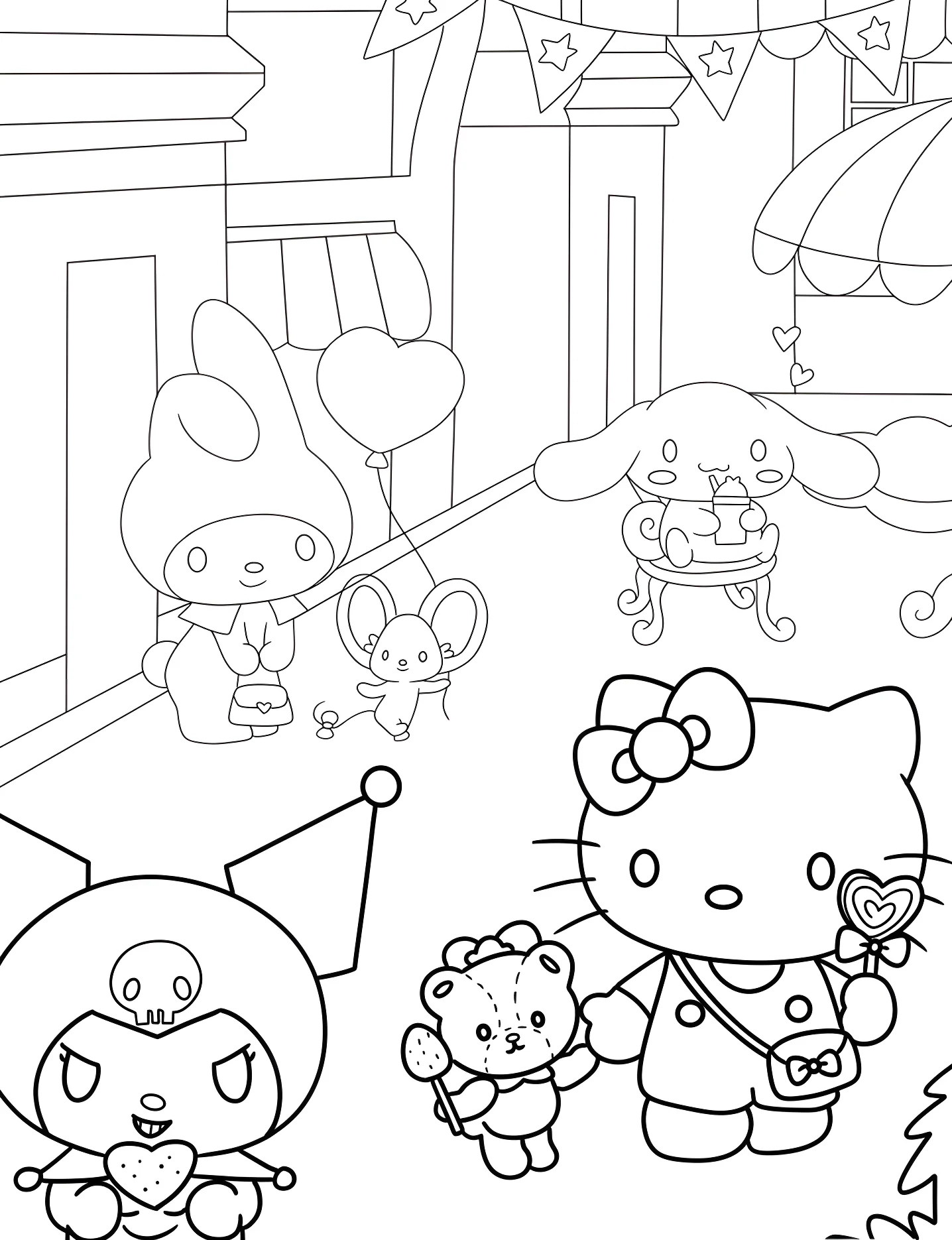Веселые друзья Hello Kitty и Куроми №8401. Раскраски для девочек по категориям. Кавайи (Kawaii).