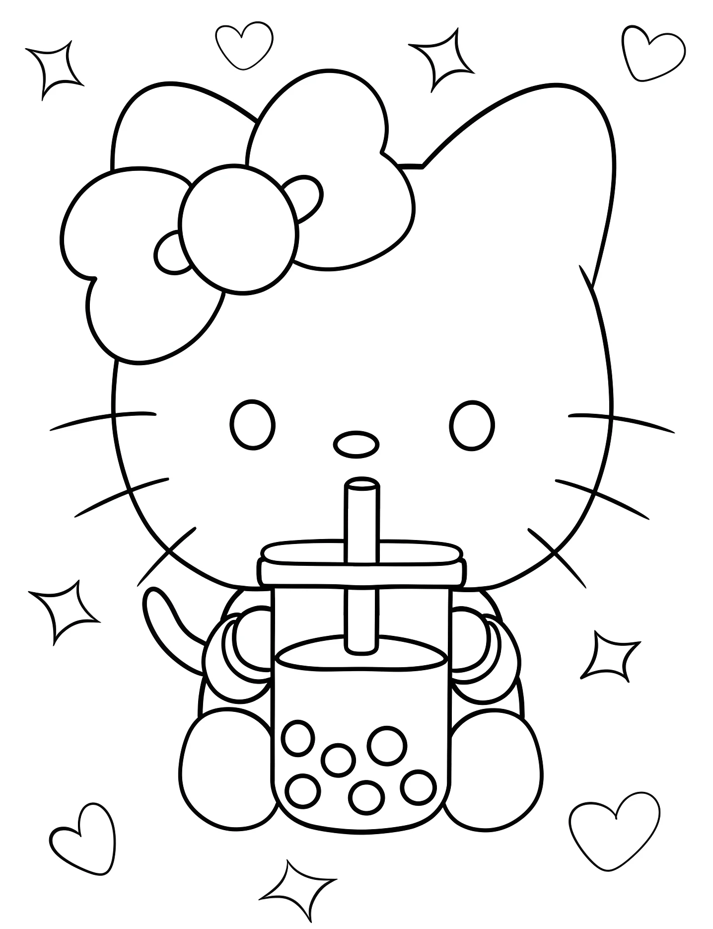 Милая Hello Kitty пьет чай с пузырьками №5661. Раскраски для девочек по категориям. Боба-чай (Boba Tea).