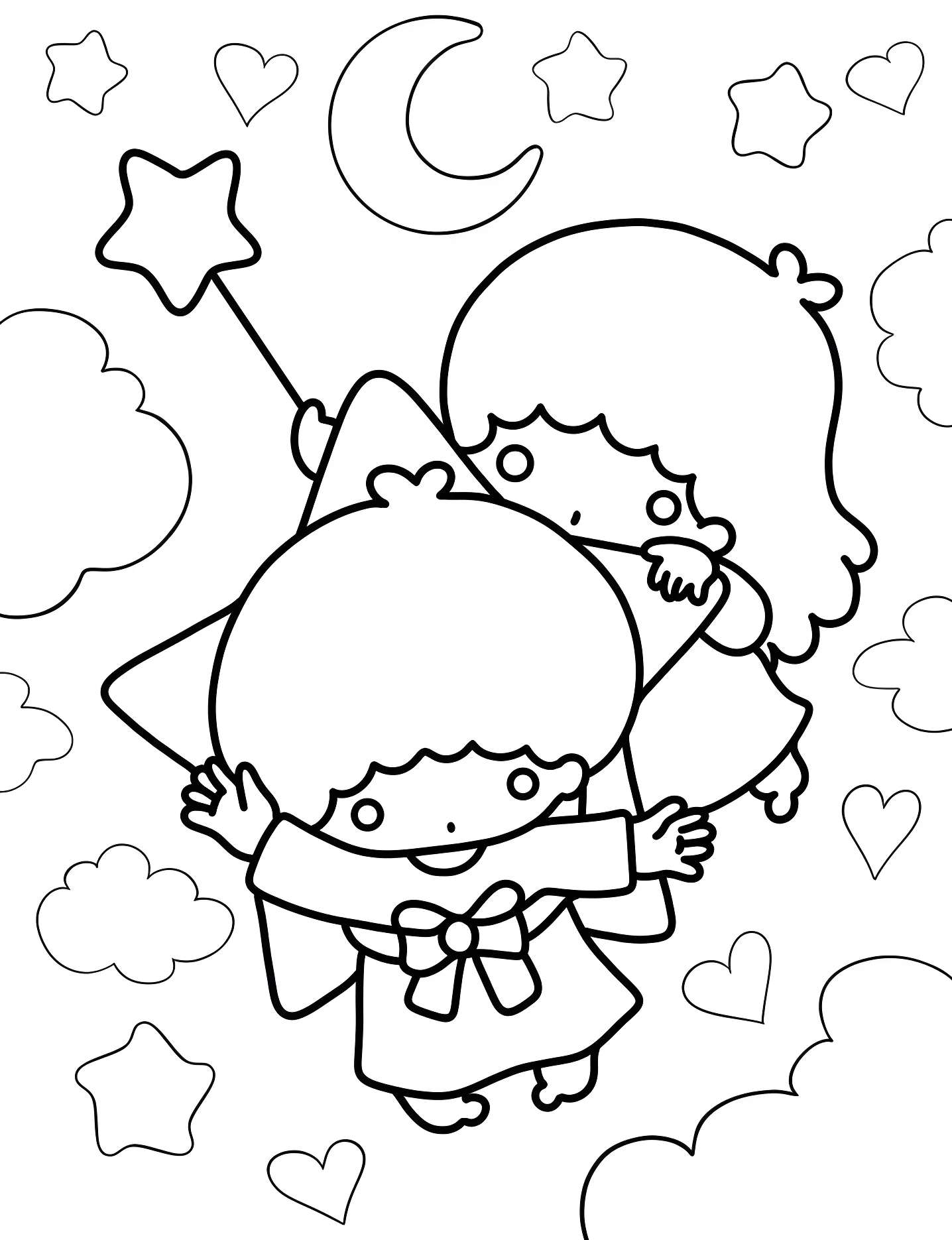 Милые герои Little Twin Stars №9814. Раскраски для девочек по категориям. Санрио (Sanrio).