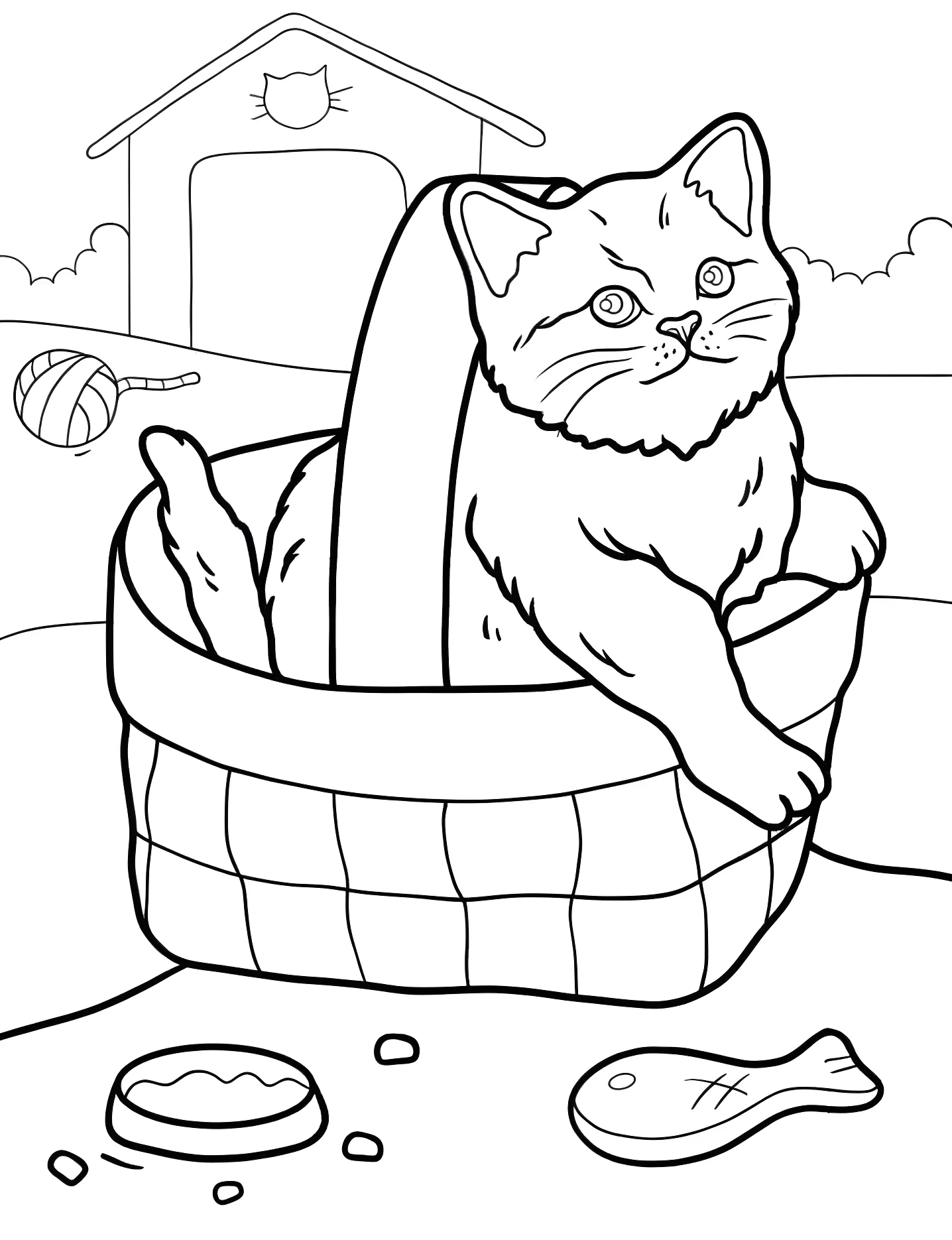 Милый котенок в корзинке №8462. Раскраски для девочек по категориям. Котёнок (Kitten).