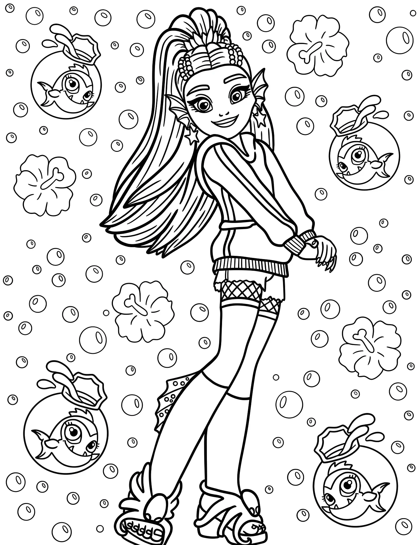 Лагуна Блю с рыбками №8836. Раскраски для девочек по категориям. Школа монстров (Monster High).