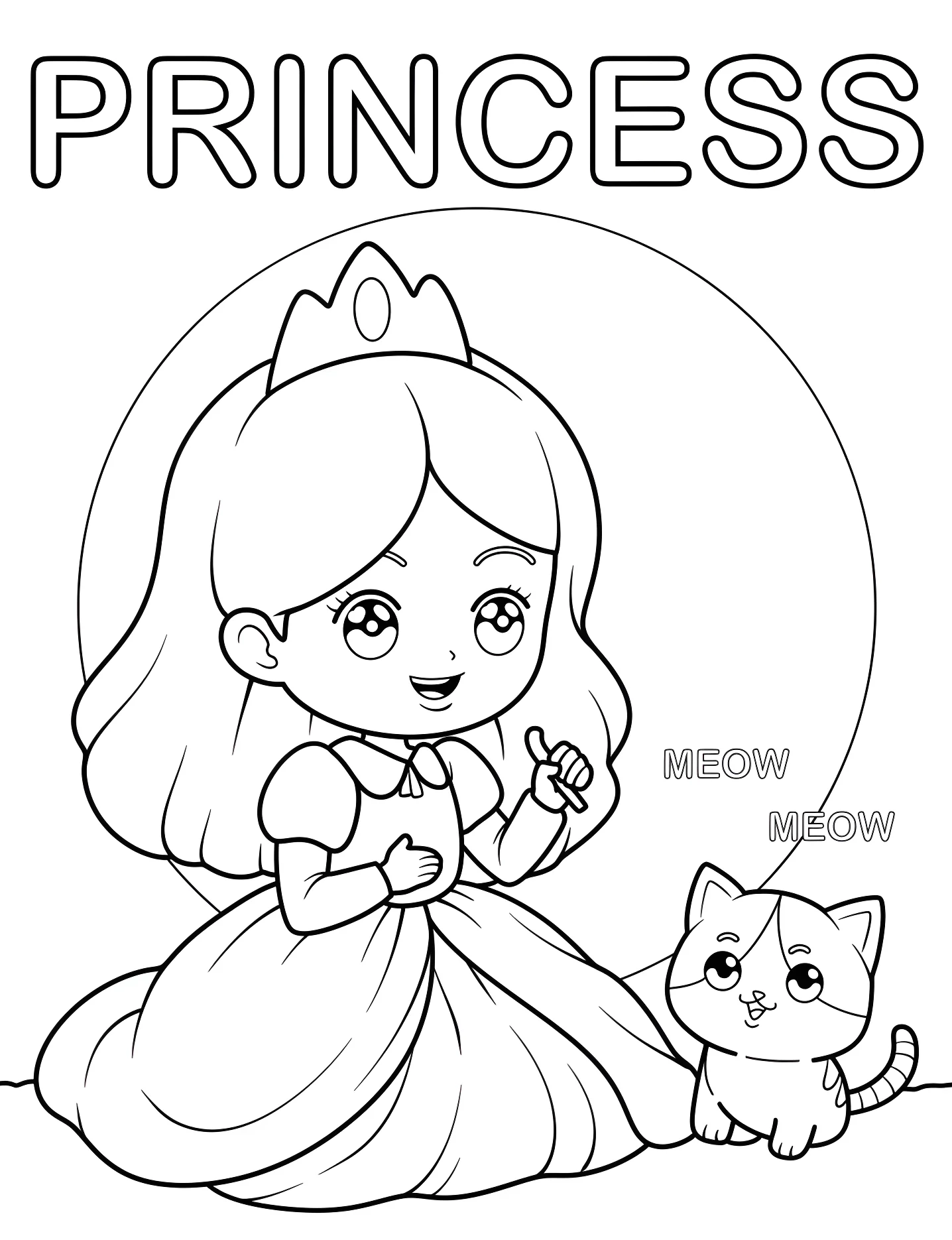 Принцесса с котенком №9701. Раскраски для девочек по категориям. Принцессы (Princess).