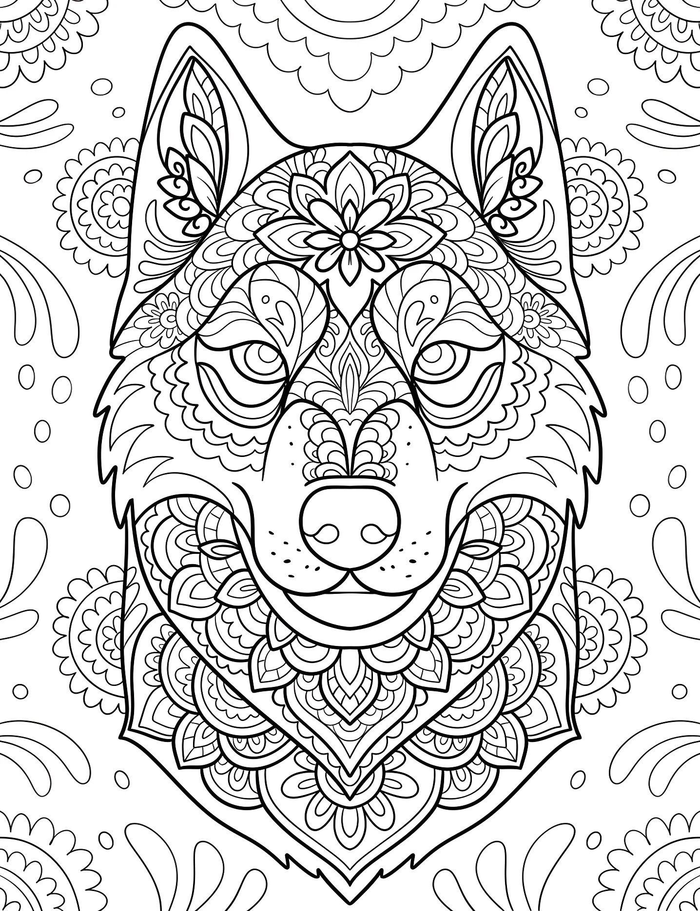 Прекрасный хаски в стиле мандала для творчества №8285. Раскраски для девочек по категориям. Хаски (Husky).