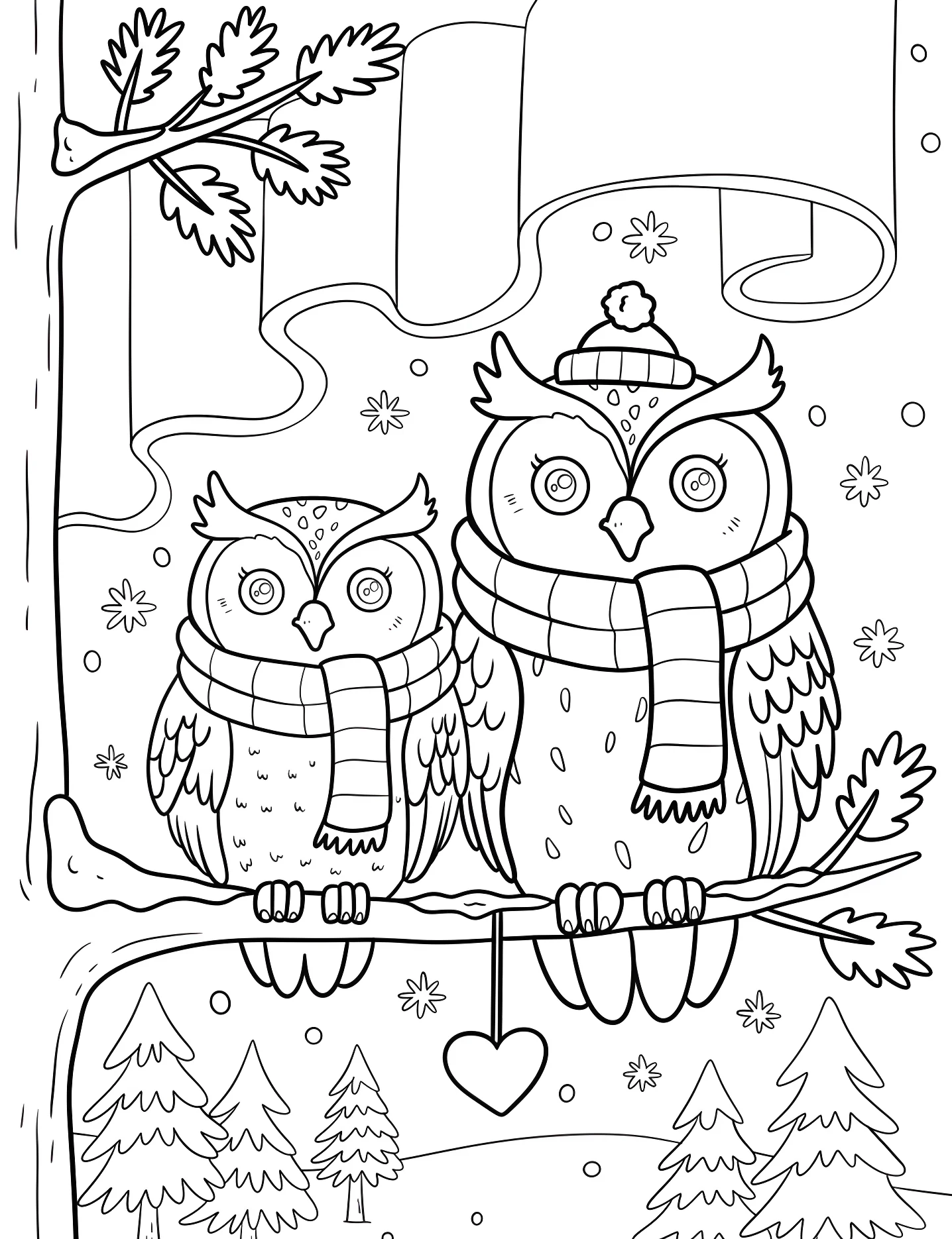 Милые совы в шапках №9196. Раскраски для девочек по категориям. Сова (Owl).