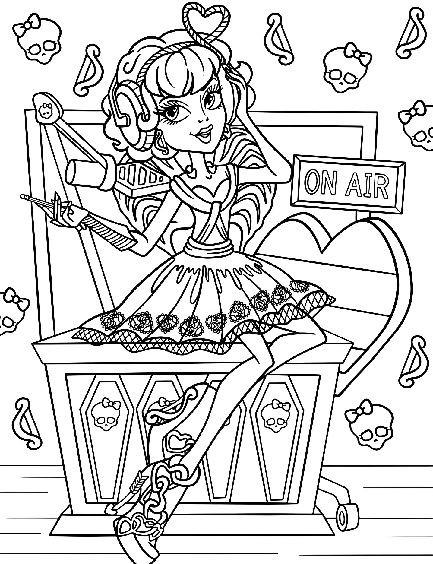 Купидон из Monster High в радиостудии №8838. Раскраски для девочек по категориям. Школа монстров (Monster High).