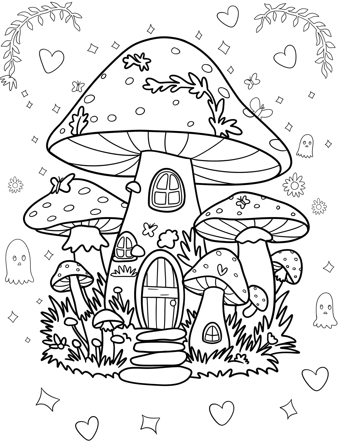 Веселый домик гриб №8932. Раскраски для девочек по категориям. Гриб (Mushroom).