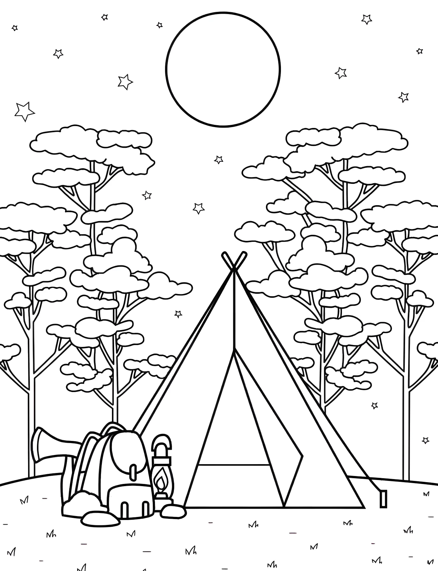 Вечерний лагерь №6084. Раскраски для девочек по категориям. Кемпинг (Camping).