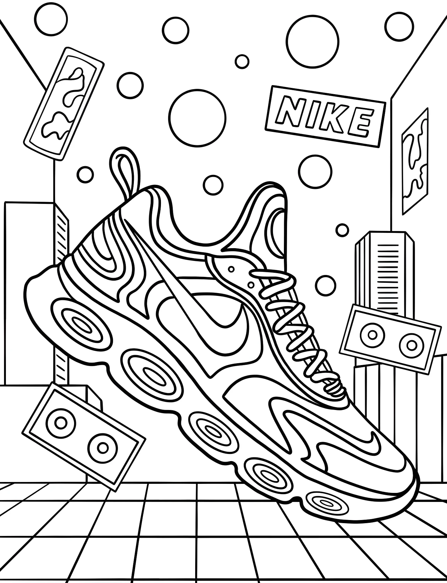 Кеды Nike в футуристичном стиле №9063. Раскраски для девочек по категориям. Найк (Nike).