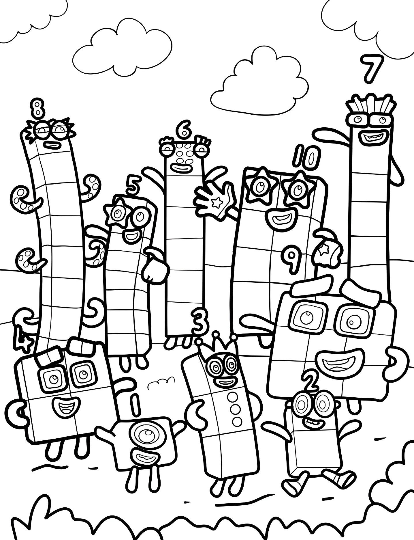 Веселые Numberblocks от одного до десяти №9105. Раскраски для девочек по категориям. Нумерблоки (Numberblocks).