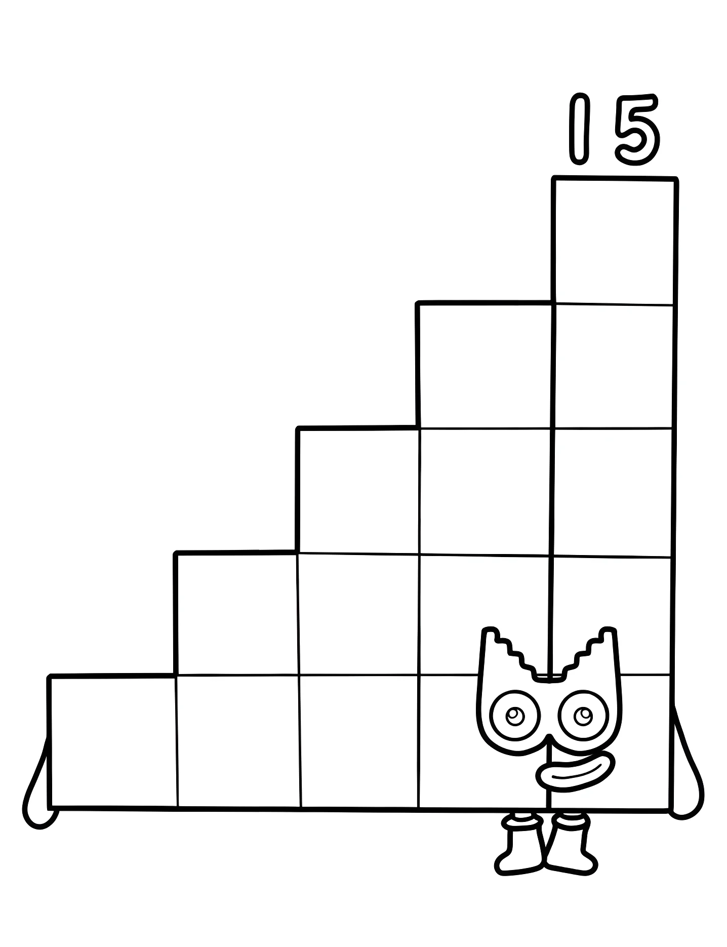 Веселый Numberblock 15 №9111. Раскраски для девочек по категориям. Нумерблоки (Numberblocks).