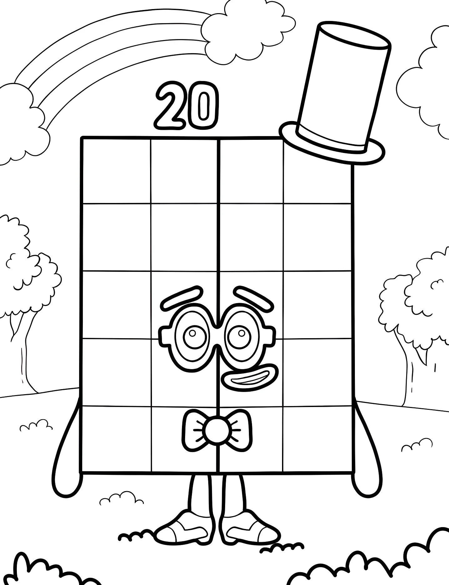 Весёлый Numberblock 20 №9114. Раскраски для девочек по категориям. Нумерблоки (Numberblocks).