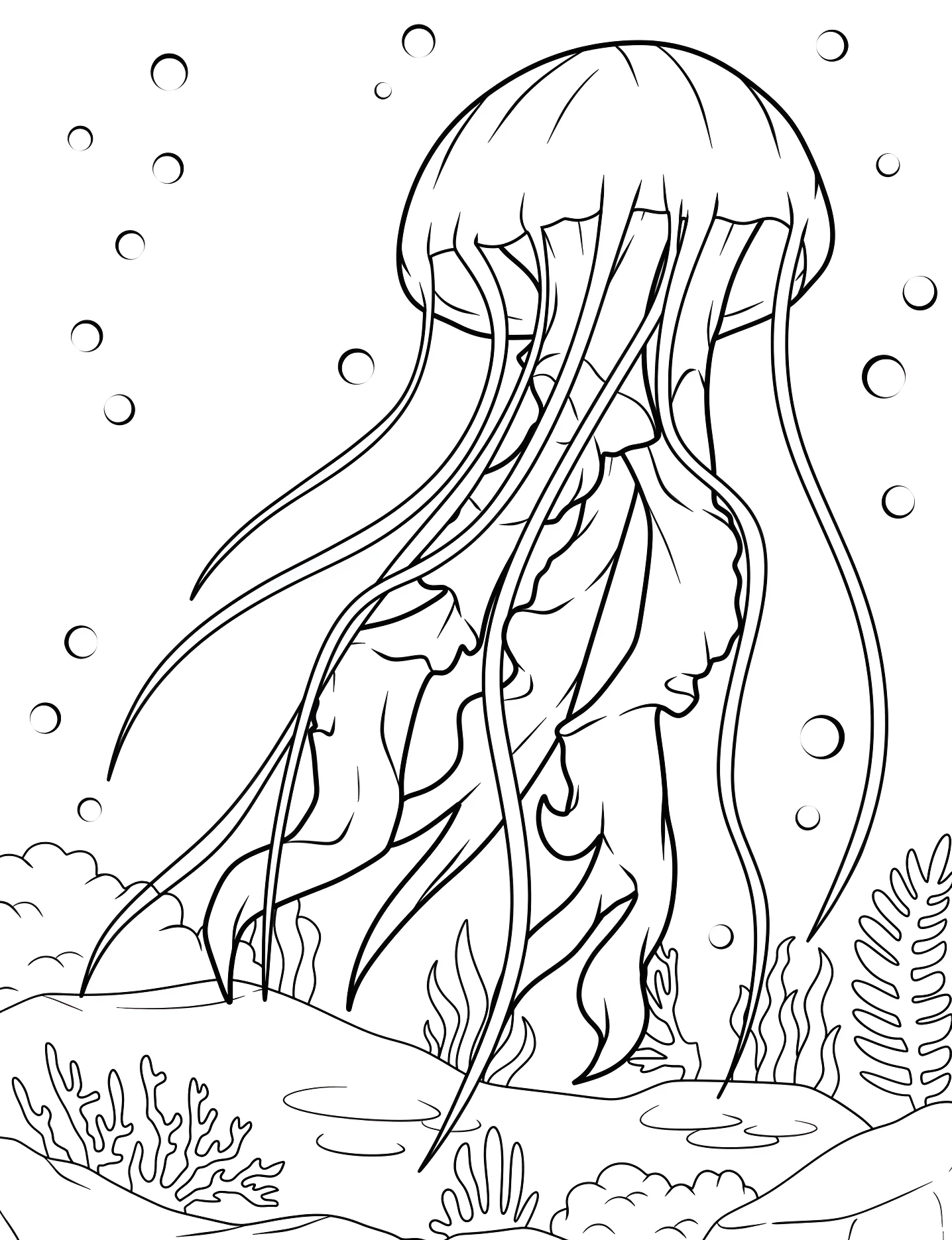 Красивая медуза №8345. Раскраски для девочек по категориям. Медуза (Jellyfish).