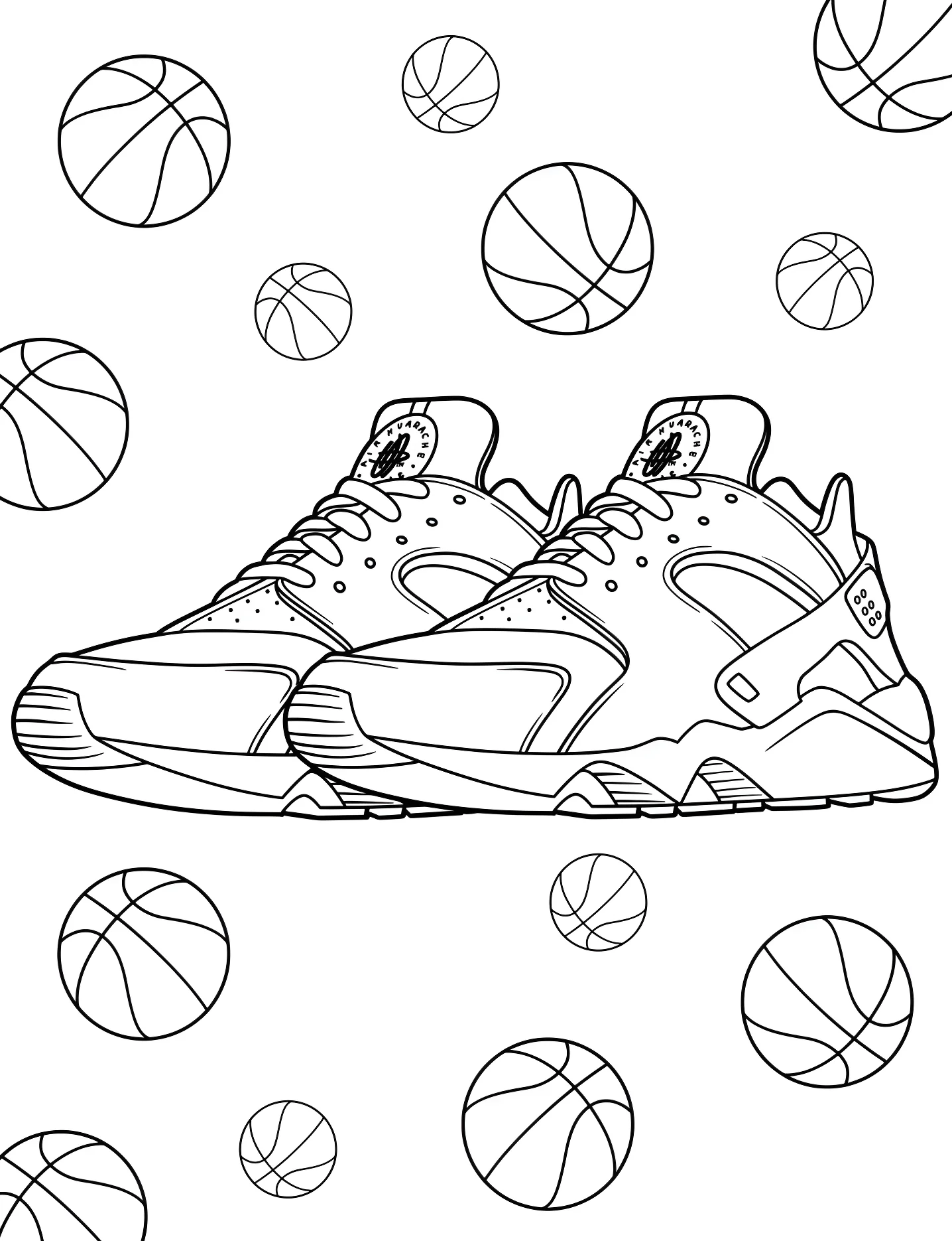 Крутые кроссовки Nike для детского творчества №9064. Раскраски для девочек по категориям. Найк (Nike).