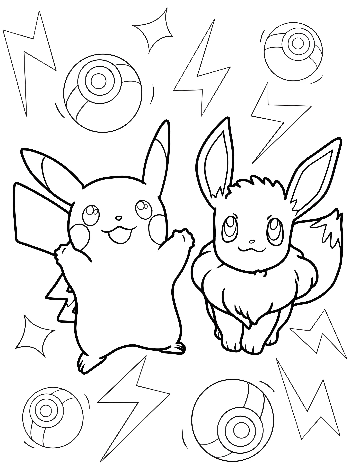Pikachu и Eevee №7212. Раскраски для девочек по категориям. Иви (Eevee).