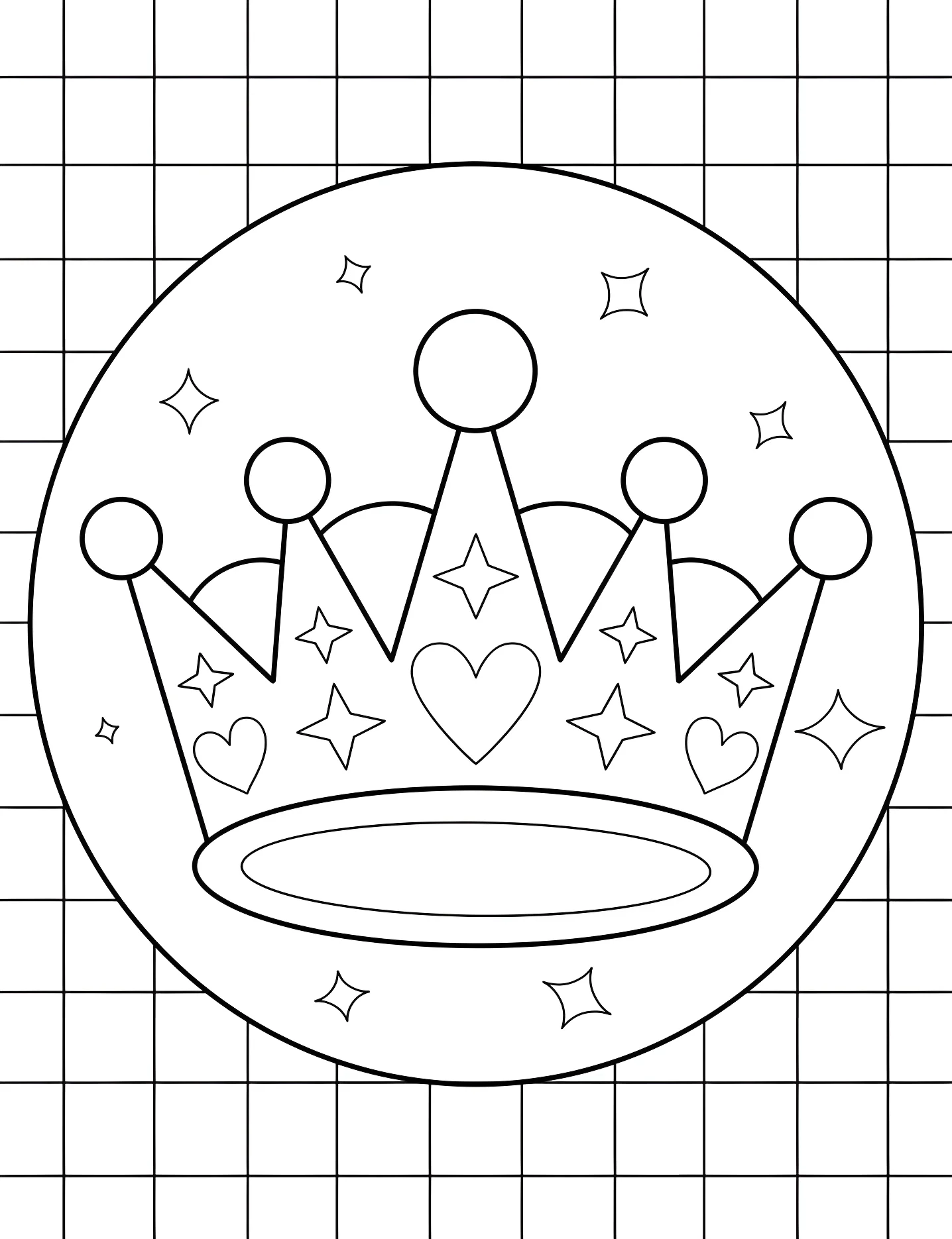 Забавная корона с сердцами и звёздами №6663. Раскраски для девочек по категориям. Корона (Crown).