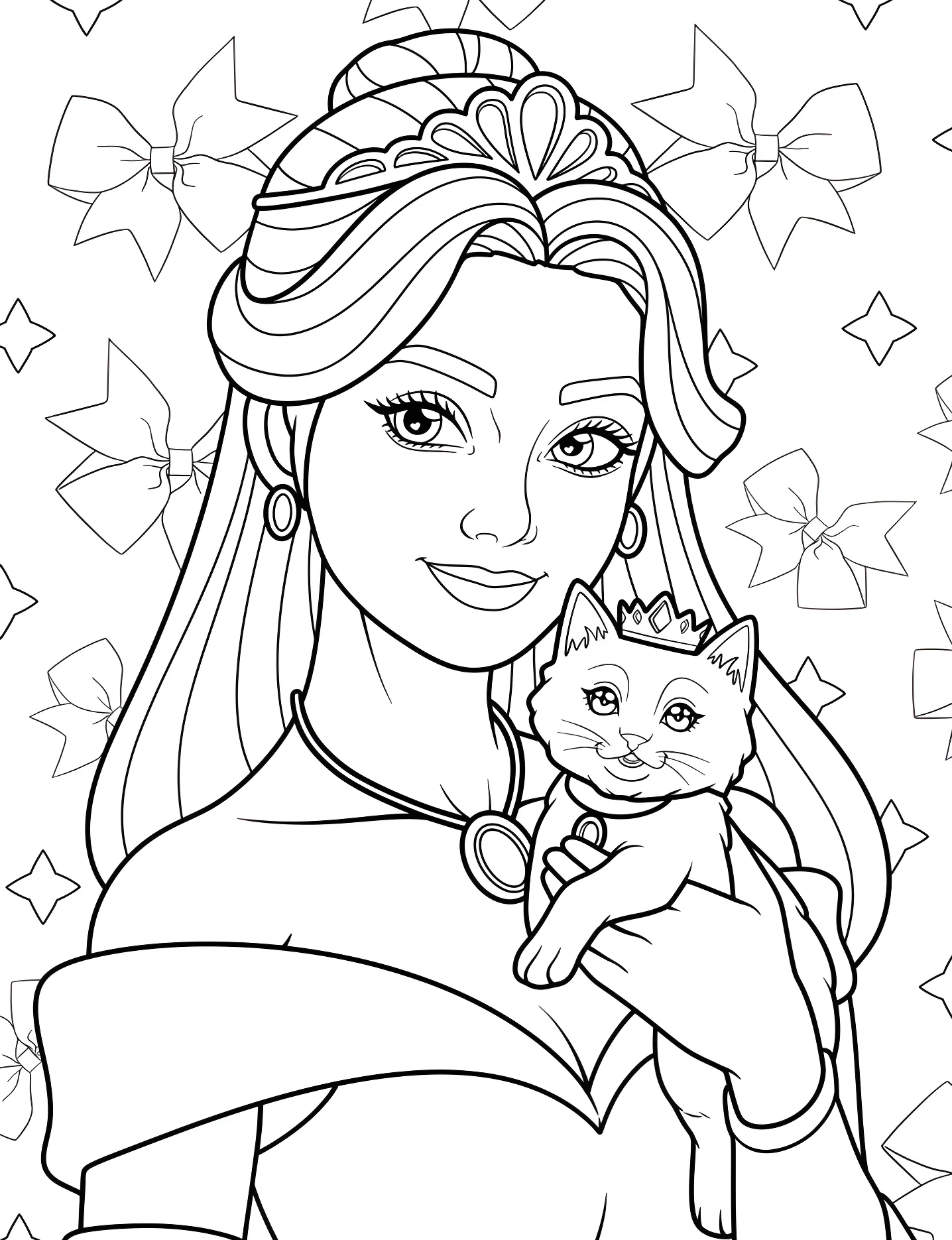 Принцесса с котенком №9717. Раскраски для девочек по категориям. Принцессы (Princess).