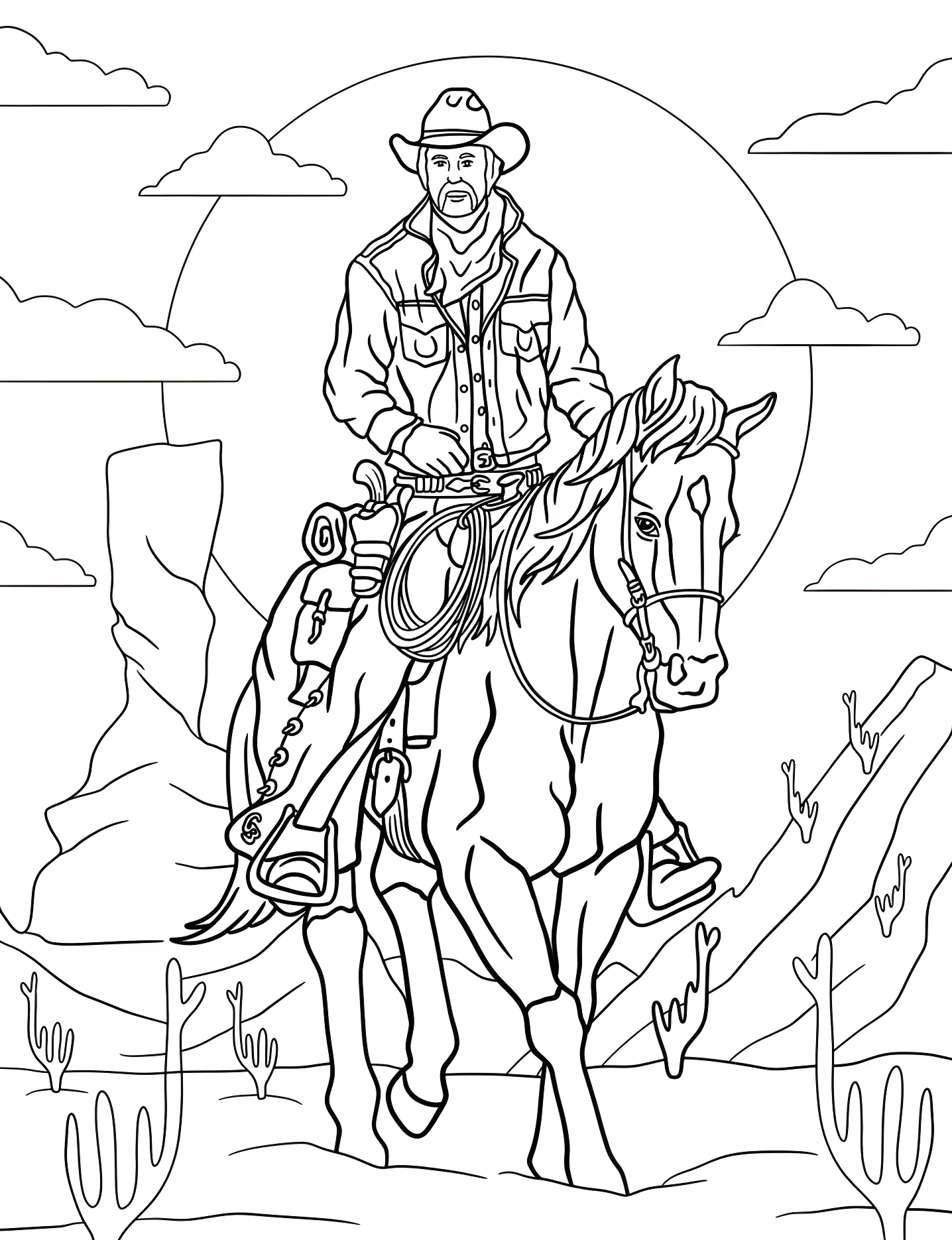 Ковбой на лошади №6629. Раскраски для девочек по категориям. Ковбой (Cowboy).
