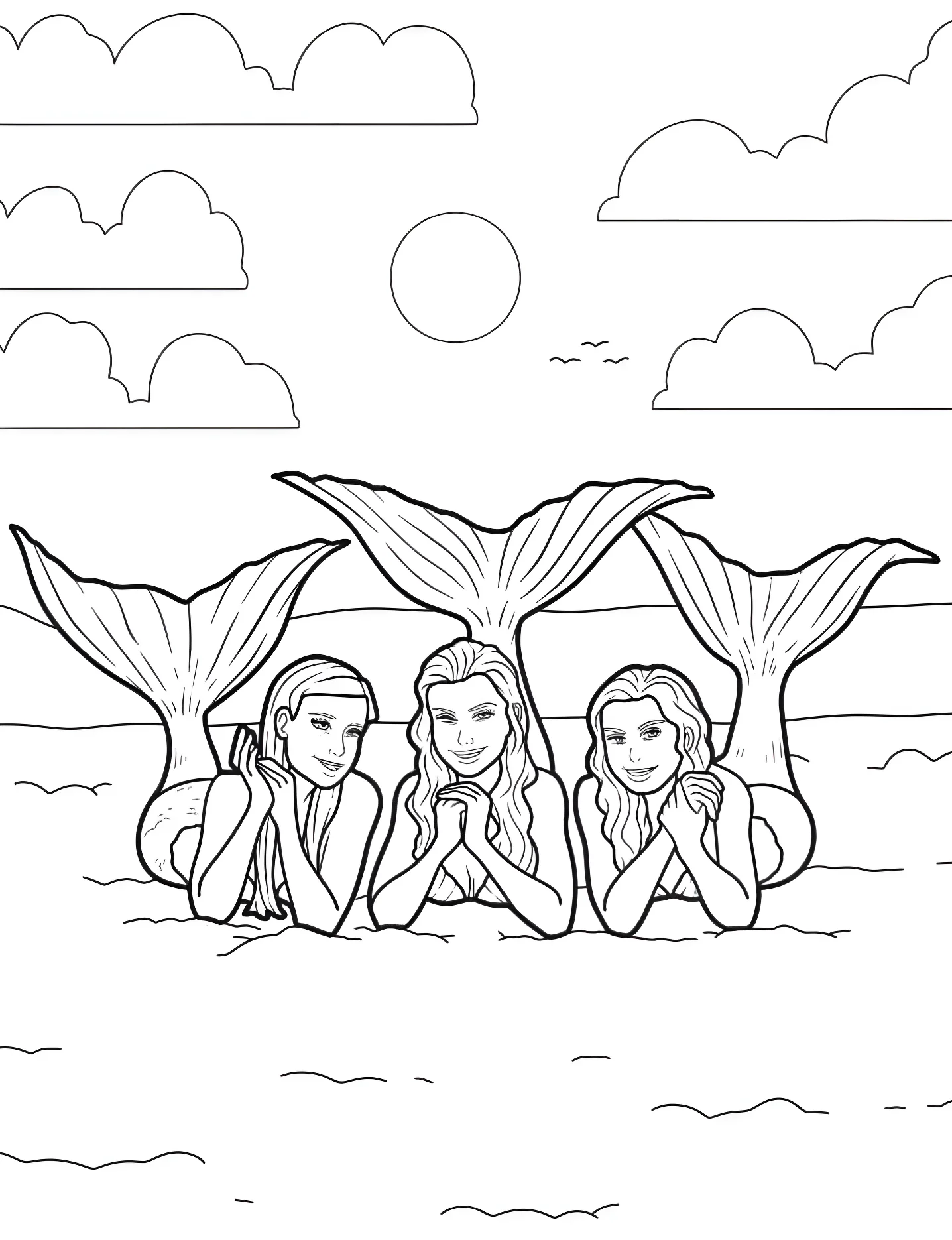Русалки на пляже №8773. Раскраски для девочек по категориям. Русалка (Mermaid).