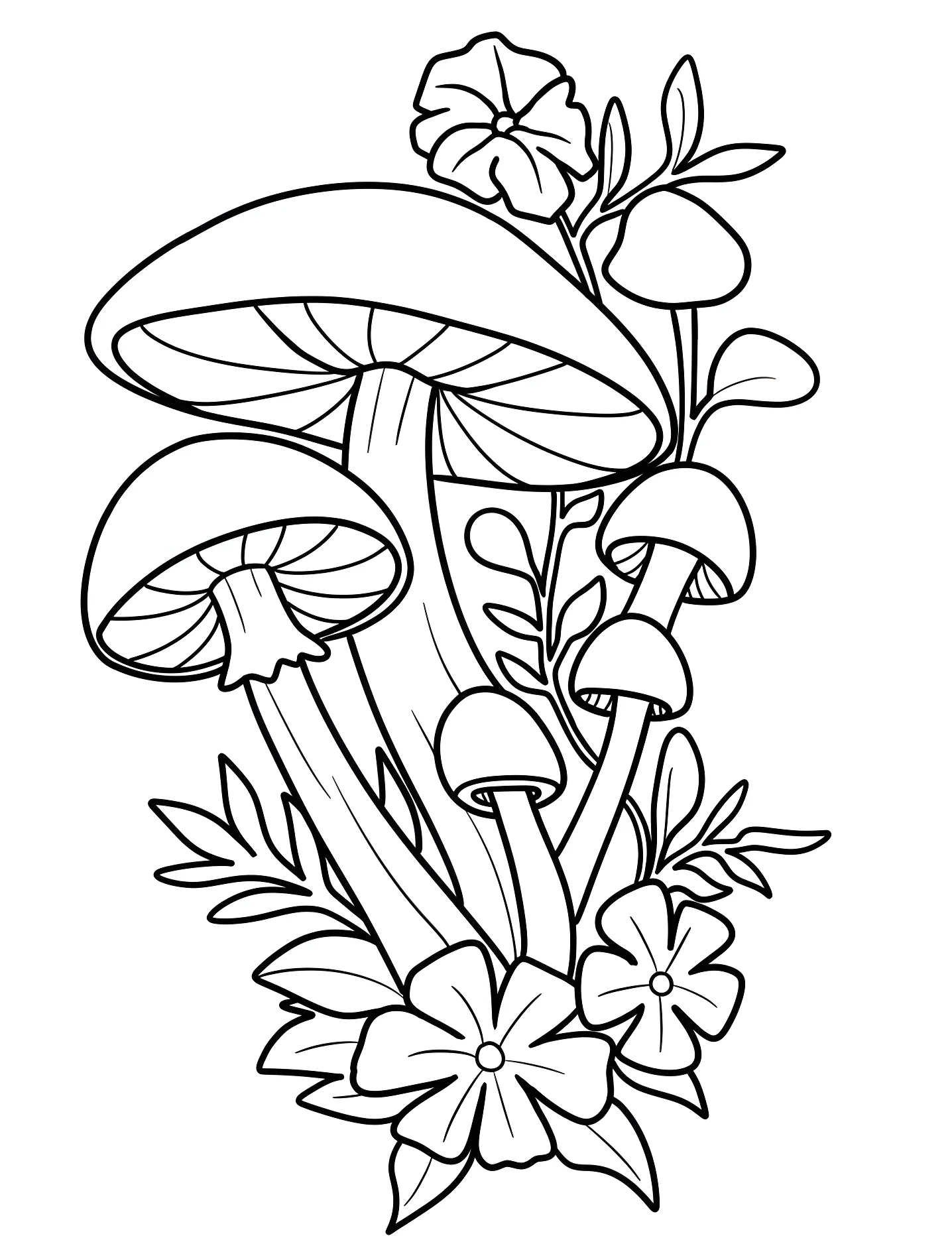 Грибница с цветами №8940. Раскраски для девочек по категориям. Гриб (Mushroom).