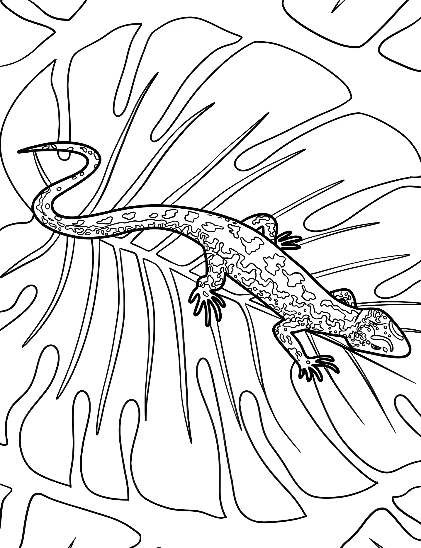 Ящерица на листе №8643. Раскраски для девочек по категориям. Ящерица (Lizard).