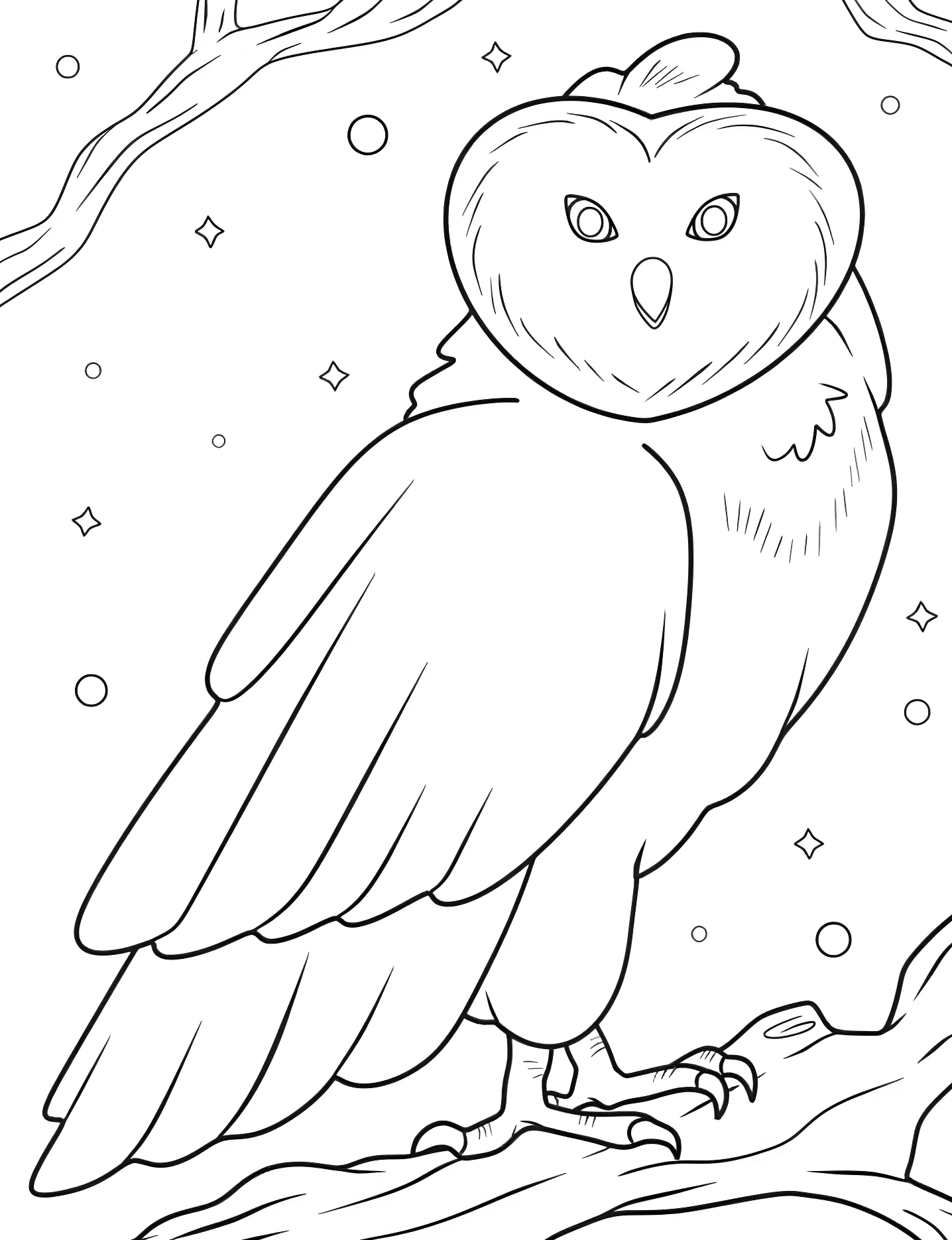 Милая сова на ветке №9207. Раскраски для девочек по категориям. Сова (Owl).