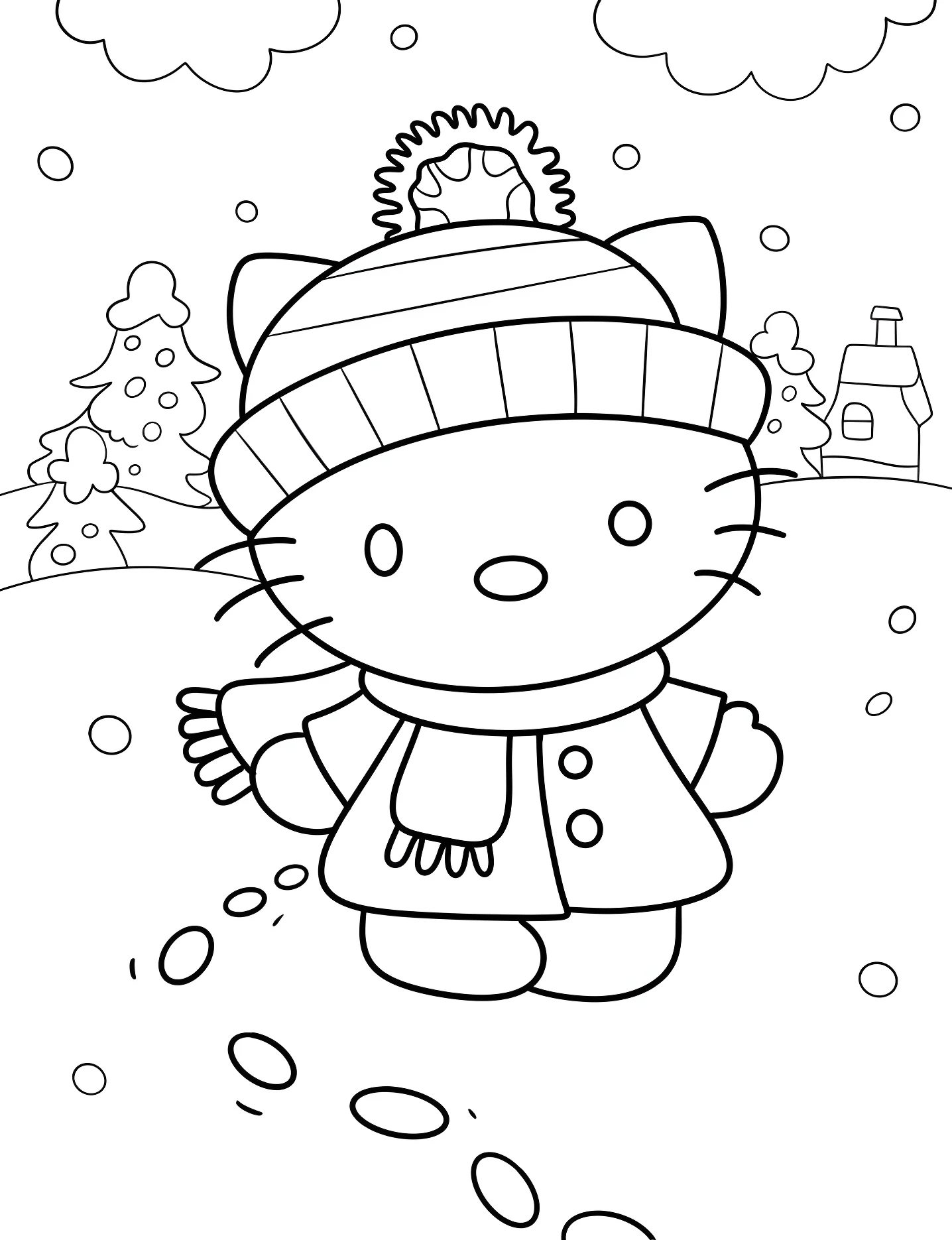 Милая Hello Kitty в зимней одежде №10827. Раскраски для девочек по категориям. Зима (Winter).