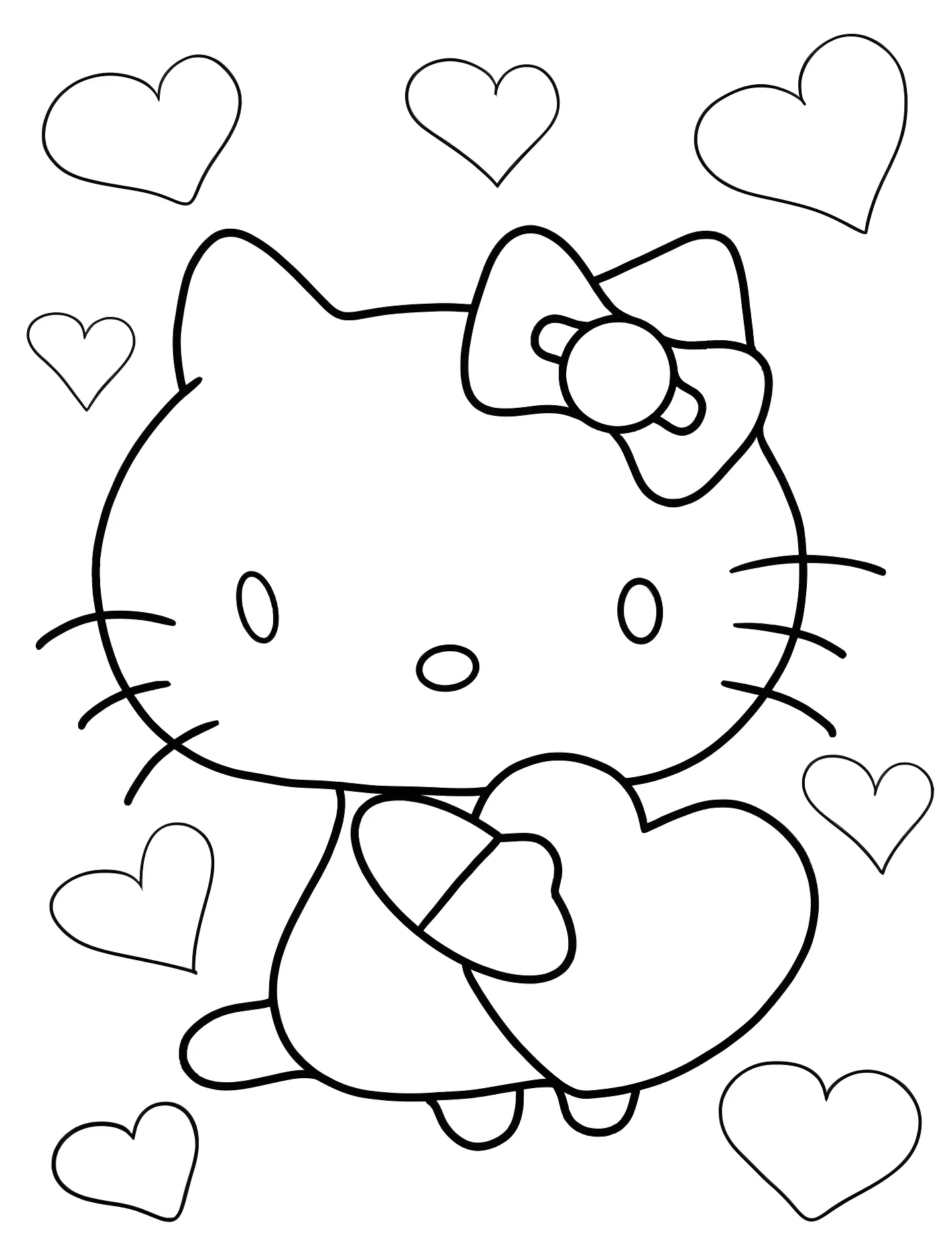 Милая Hello Kitty с сердечками №8239. Раскраски для девочек по категориям. Хелло Китти (Hello Kitty).