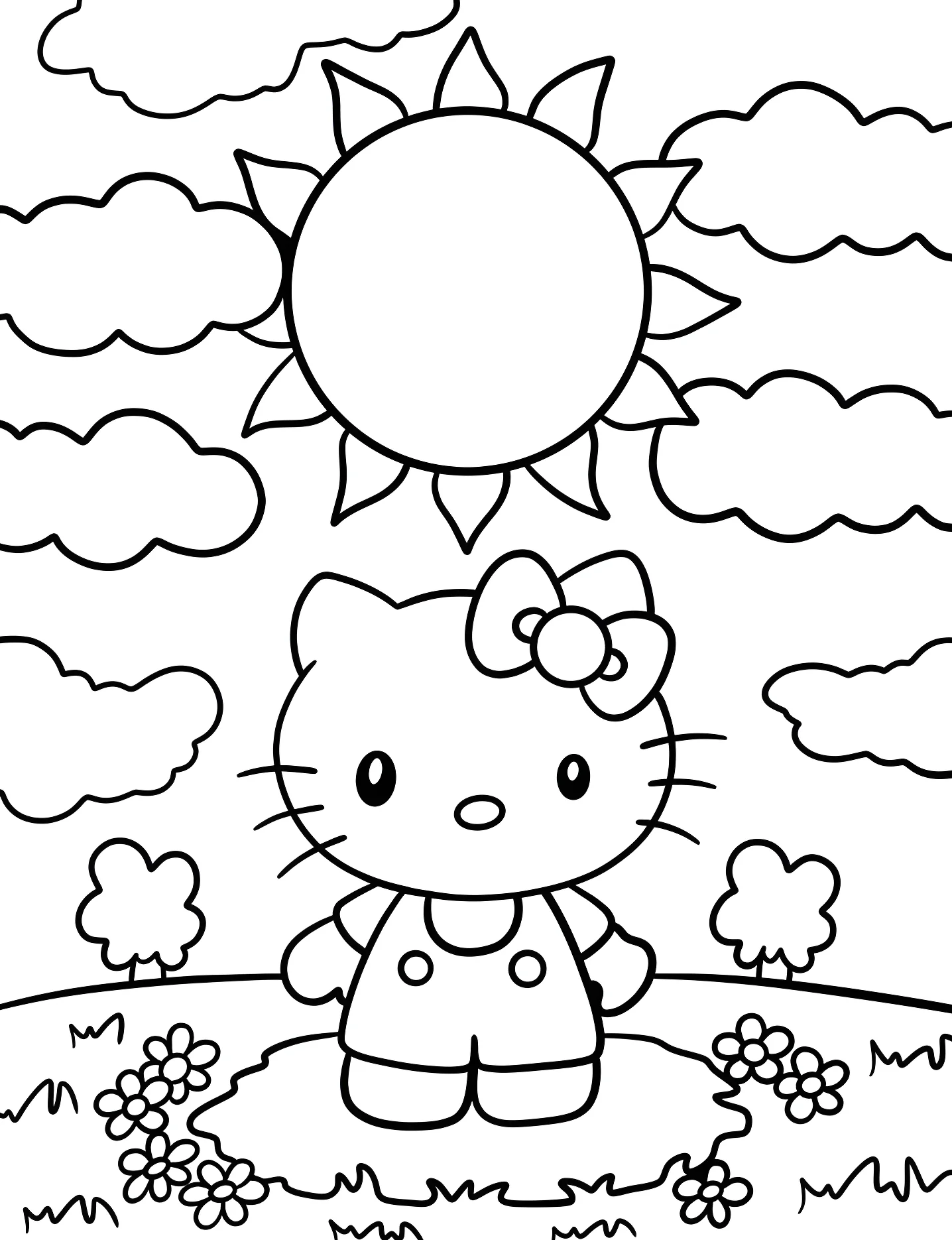 Милая Hello Kitty под ярким солнцем №10200. Раскраски для девочек по категориям. Солнце (Sun).