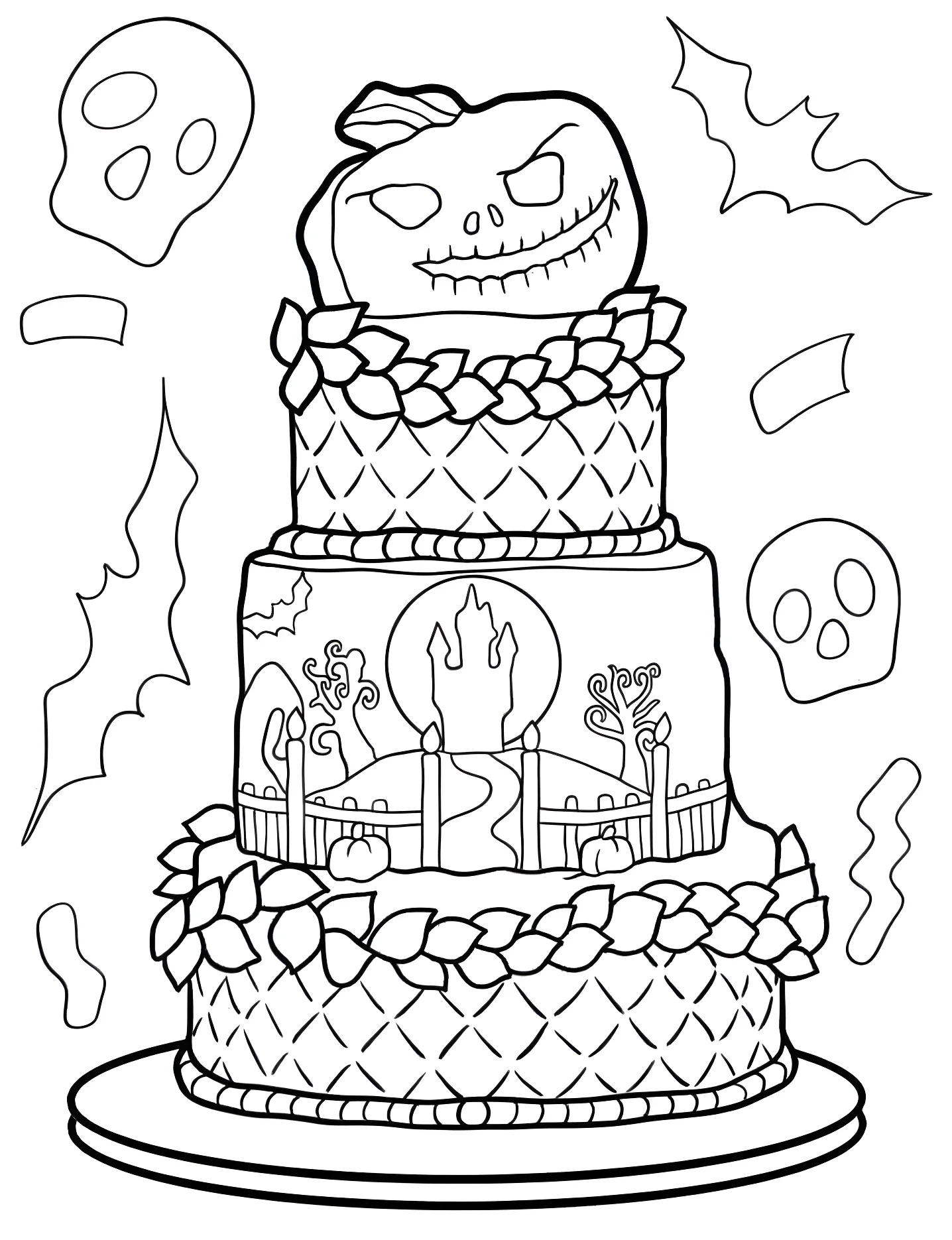 Хэллоуинский торт №6044. Раскраски для девочек по категориям. Торт (Cake).