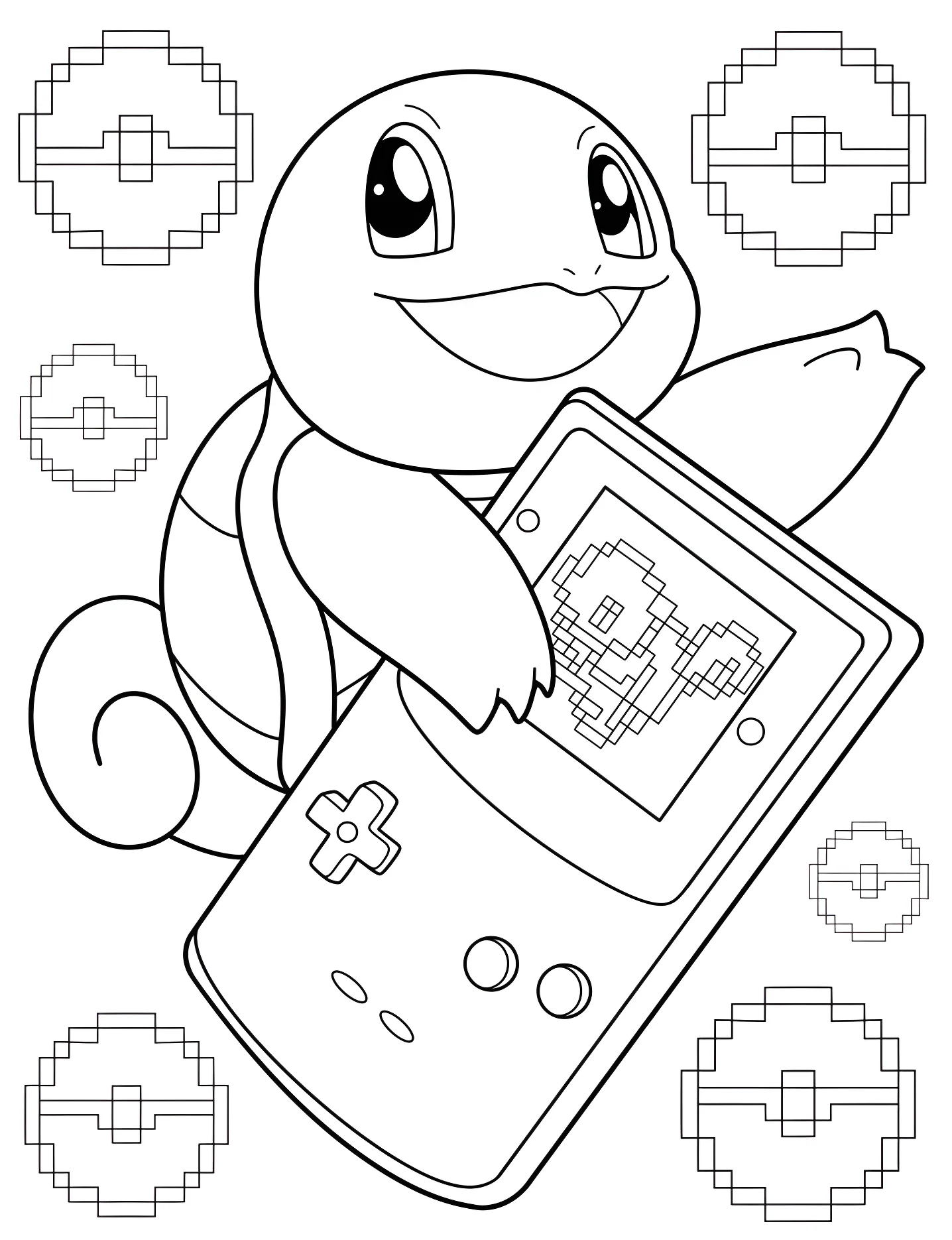 Милый Squirtle с Gameboy №10054. Раскраски для девочек по категориям. Сквиртл (Squirtle).