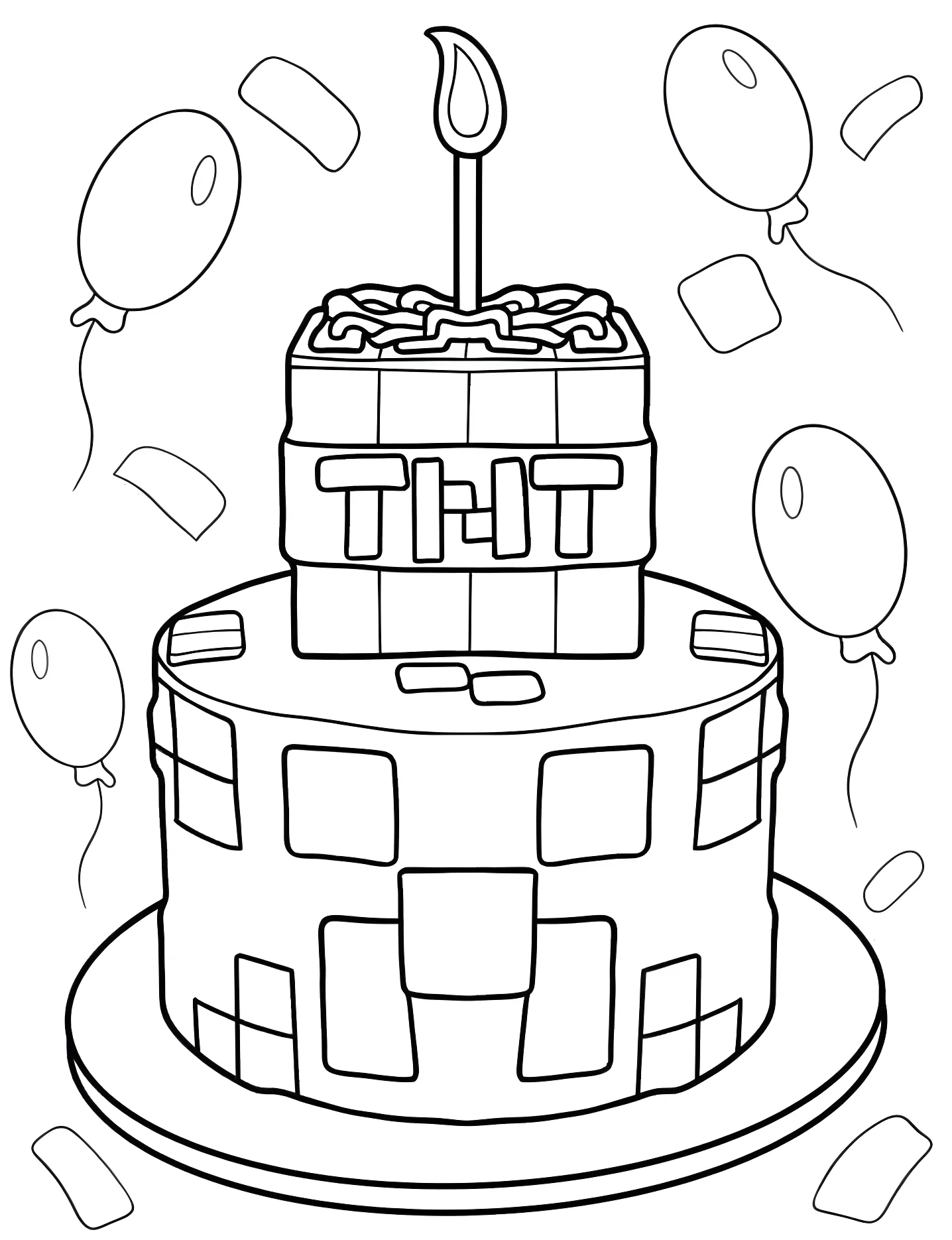 Торт Minecraft с ТНТ №6048. Раскраски для девочек по категориям. Торт (Cake).